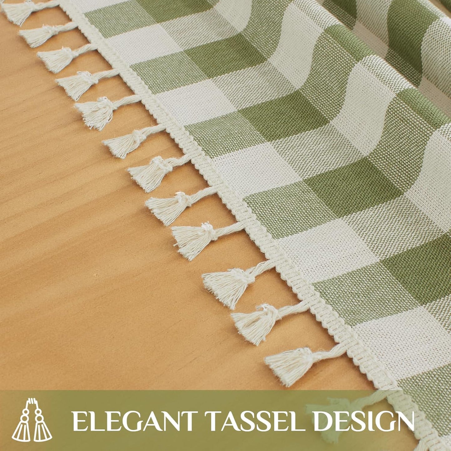 Softalker Checkered Tablecloth Square, Heavy Weight Linen Gingham Christmas Table Cloth with Tassel, Washable Wrinkle Free Buffalo Plaid Table Cover for Dining/Party/Home - 55 x 55 Inch, Sage
