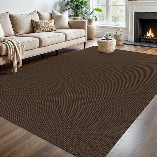 KOZYFLY Washable Area Rug 6x9 ft Rubber Backed Non Slip Rugs for Living Room Braided Cotton Bedroom Rug Woven Office Rugs Indoor Floor Carpets for Dining Bedroom Living Room, Reddish Brown/Coffee