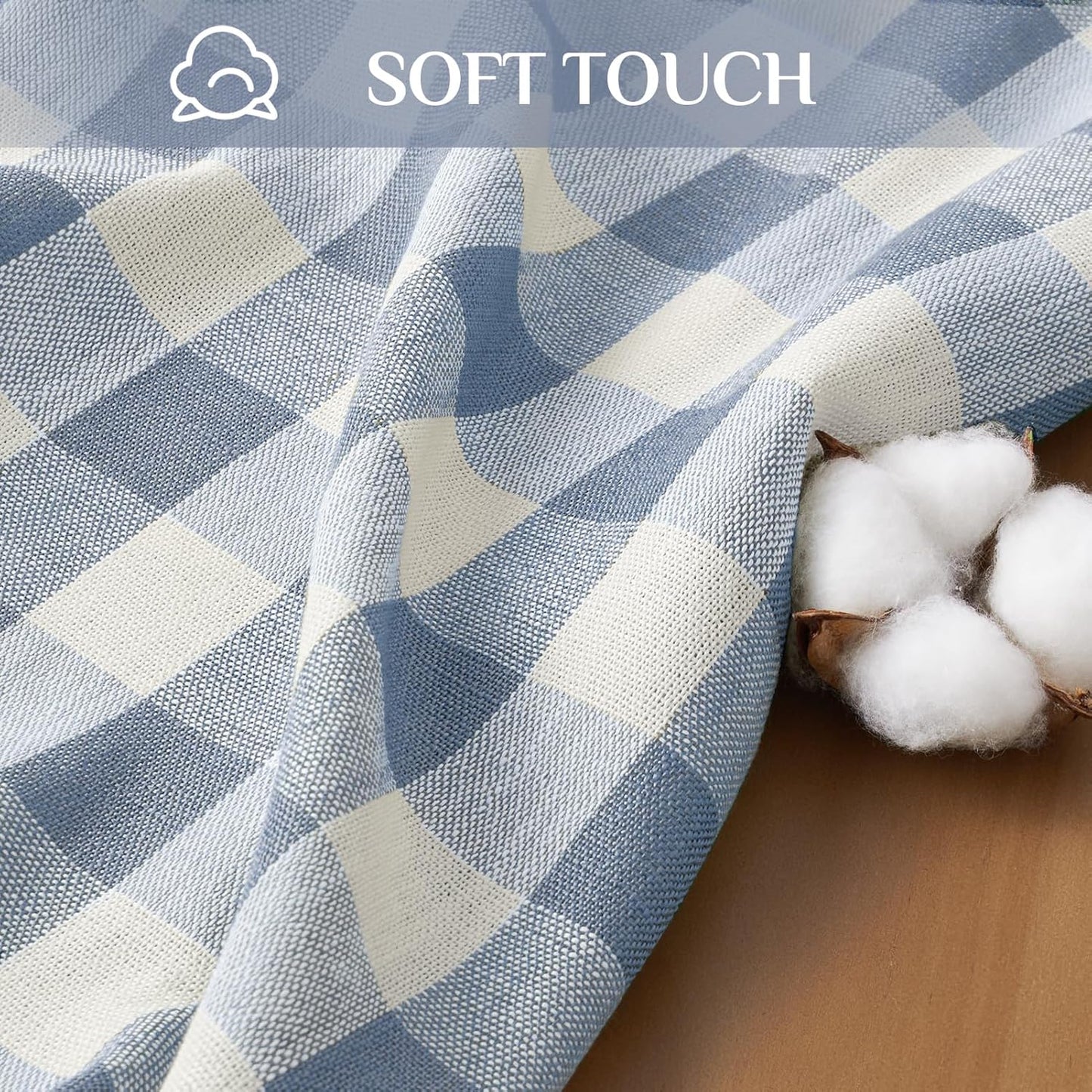 Softalker Checkered Tablecloth Rectangle, Heavy Weight Linen Gingham Outdoor Table Cloth with Tassel, Washable Wrinkle Free Buffalo Plaid Table Cover for Dining/Party/Home - 55 x 120 Inch, Blue