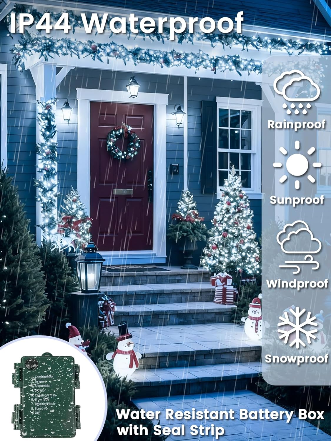 2 Pack Battery Operated Christmas Lights with Timer, 66FT 200 LED Waterproof Battery Twinkle Light, 8 Modes Green Wire Fairy Lights for Indoor & Outdoor Bedroom Tree Christmas Decorations (Cool White)