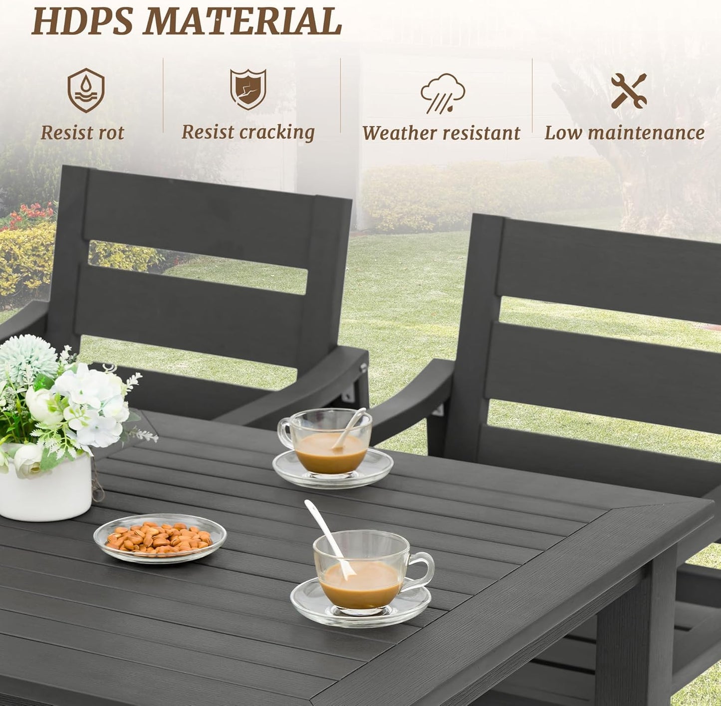 Patio Table and Chairs Set, HDPS 5-Piece Outdoor Dining Set, Patio Furniture for Deck, Poolside, and Backyard, Dark Gray