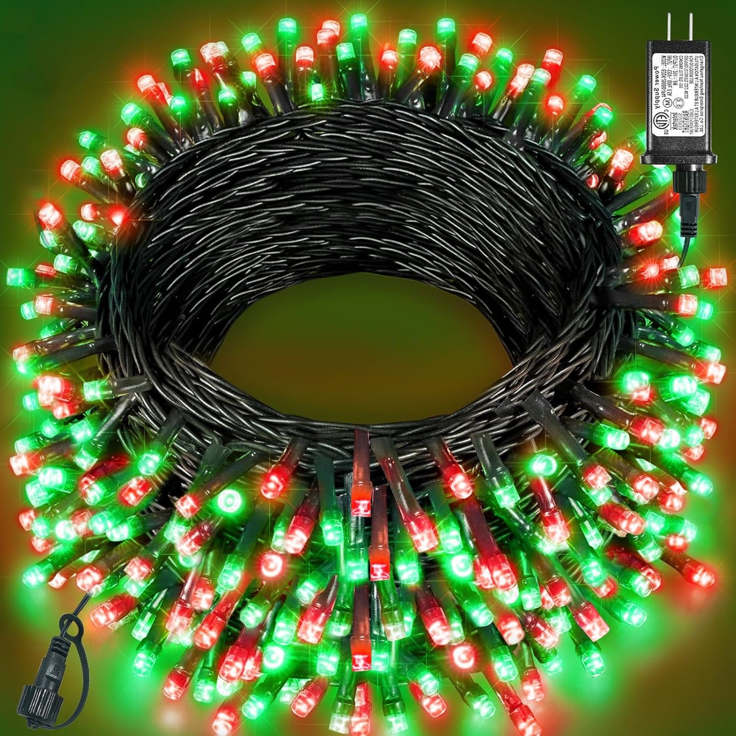 157Ft 480 LED Christmas Lights Outdoor, Plug in Christmas Tree Lights Waterproof, 8 Modes Green Wire Twinkle String Light for Indoor Room Patio Garden Xmas Party Decorations, Red Green