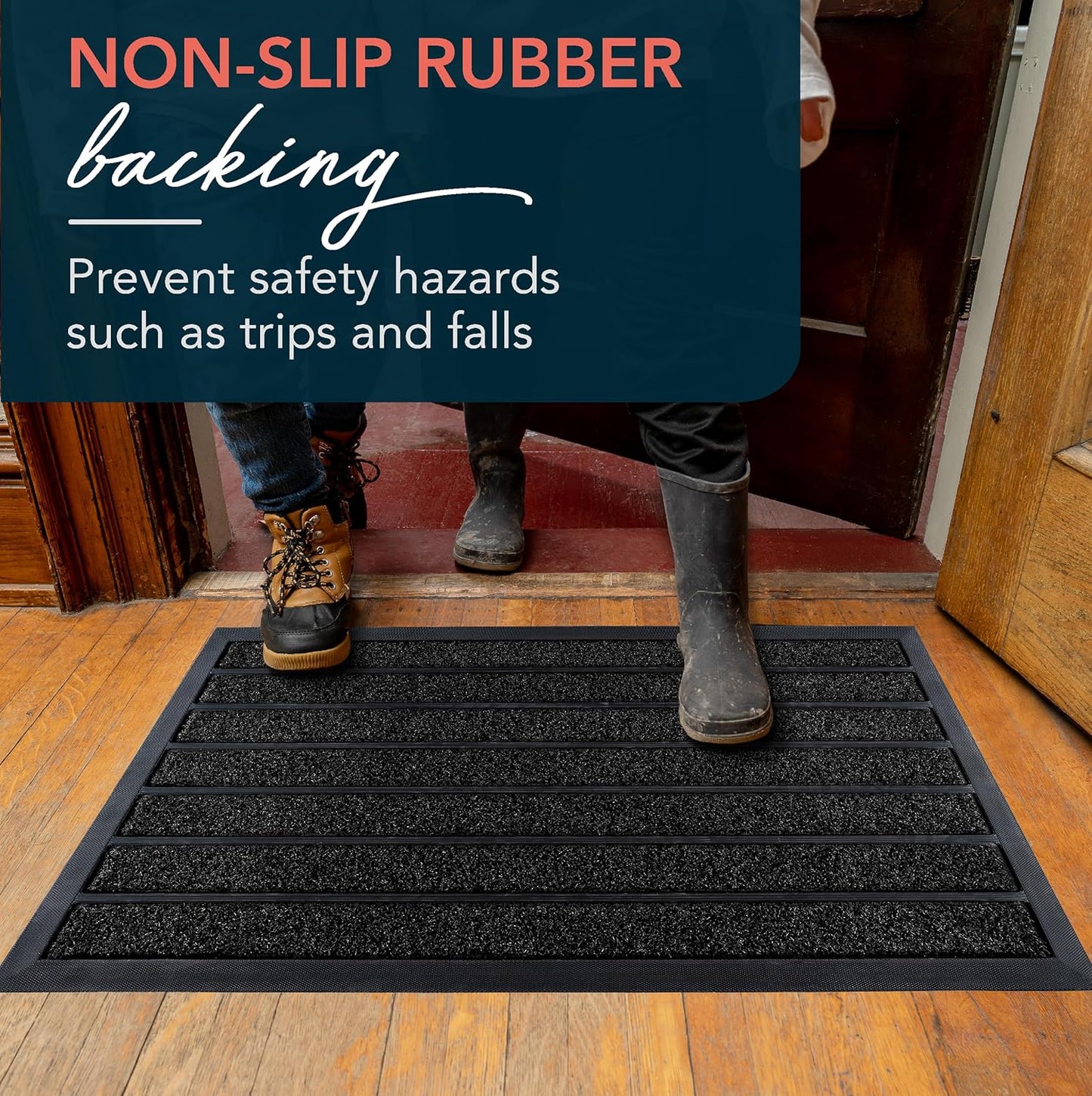 ubdyo Extra Durable Door Mat - Dirt Trapping Outdoor Welcome Mats - Non-Slip Outdoor Indoor Entrance - Low Profile Front Doormat (32" x 20", Bright Black)