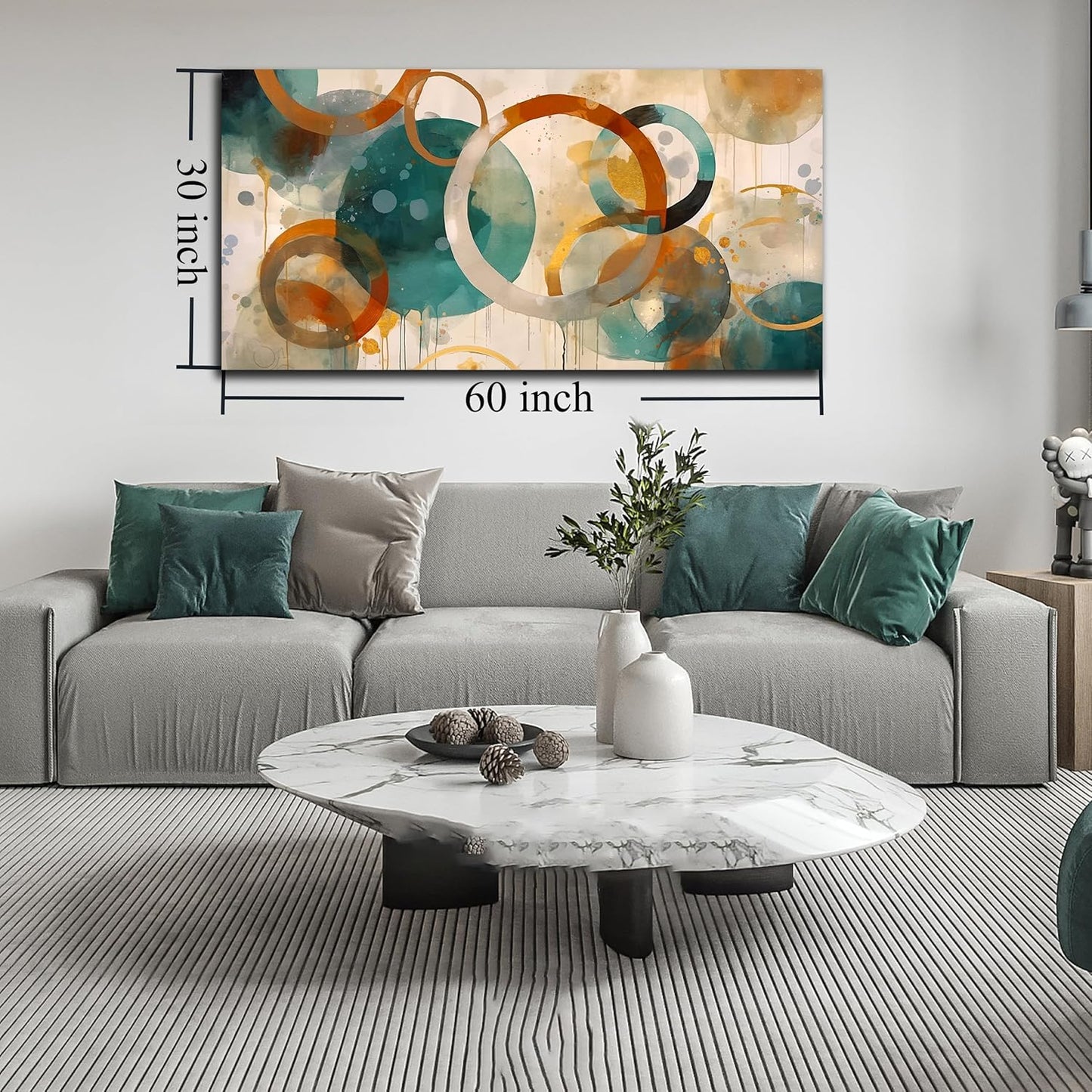 ENTANUB Abstract Wall Art for Living Room, Circle Canvas Wall Decor for Bedroom Decor, Geometric Print Paintings Artwork, Size 29 x 59 Inches