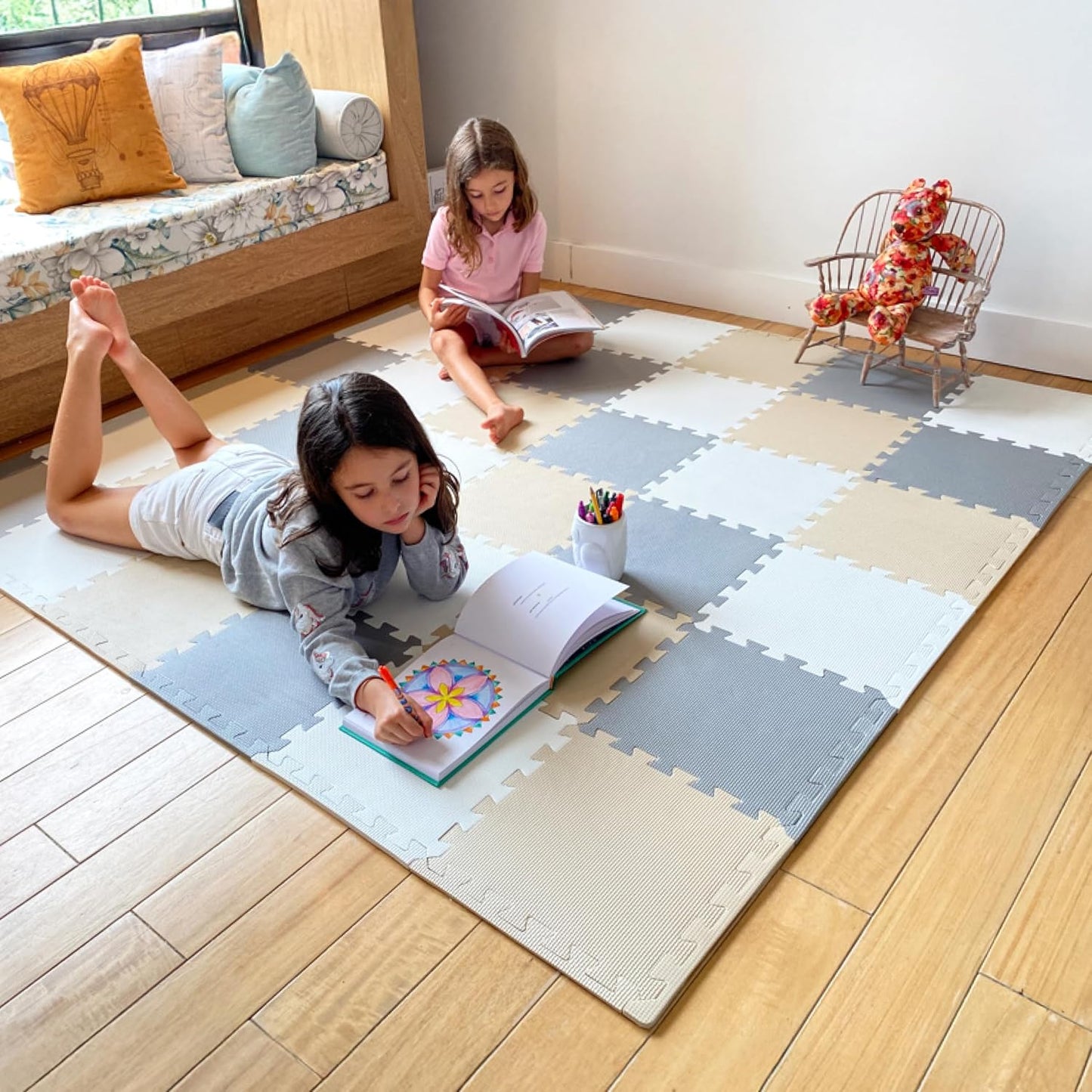 MioTetto Foam Floor Tiles for Kids - Non-Toxic Comfortable Baby Play Mat and Interlocking Foam Tiles, Fits with 74x74 Playpen Mat for Crawling & Development, Soft Play Mat for Babies 6-12 Months