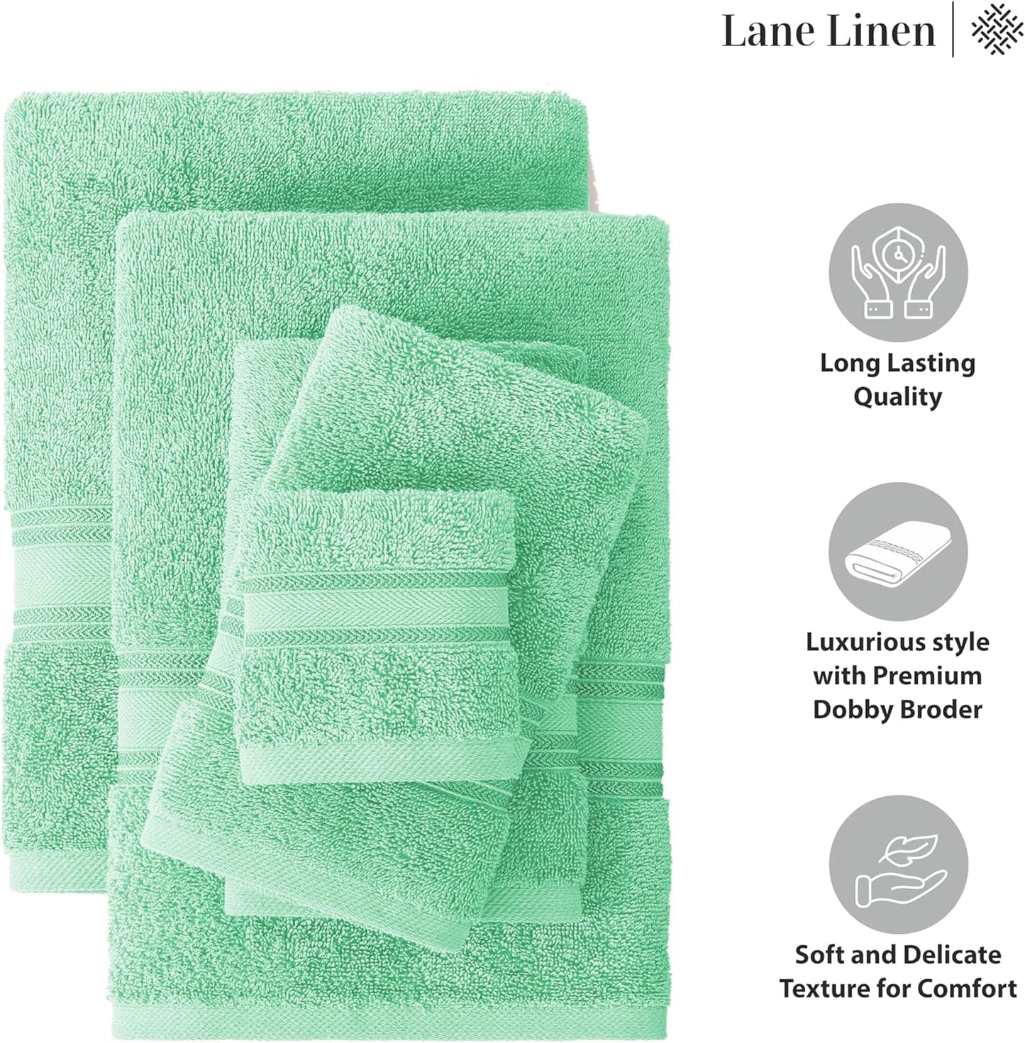 LANE LINEN 100% Mercerized Cotton Luxury Bathroom Towels Set - 18 Pieces - Zero Twist Technology - 6 Bath, 6 Washcloths, 6 Hand Towels - Remains Soft & Absorbent Even After Multiple Washes - Aqua Sky