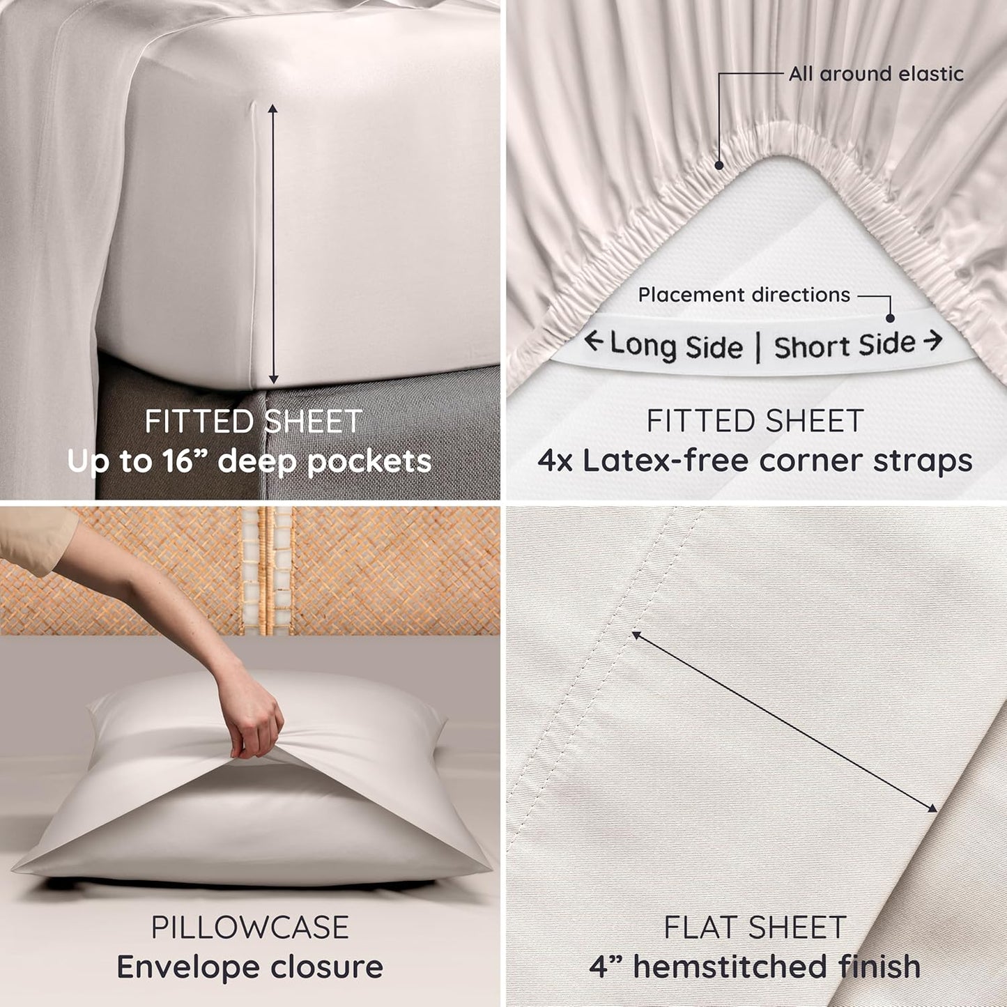 Bambaw California King Cooling Sheets Set 4pcs – 100% Viscose Derived from Bamboo Sheets Extra Deep Pockets, Soft & Breathable Bedding Set, Fits Up to 16'' with Elastic Corner Straps (Sand)