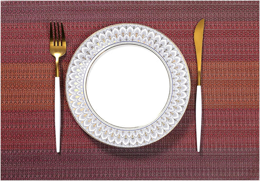 LEXMORE Placemats Set of 8 Vinyl/Plastic Woven Place Mats for Kitchen Table Indoor/Outdoor Washable Placemat Wipeable Dining Table Mats(Pomegranate Parade)