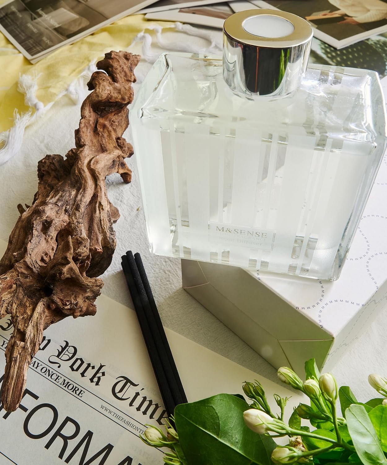 M&SENSE Reed Diffuser Set - 7.04 oz Jasmine & Orange Flower Scented Diffusers for Home, Non-Toxic Oil Diffuser with Sticks, Fragrance Diffuser Gifts for Bedroom Bathroom Office