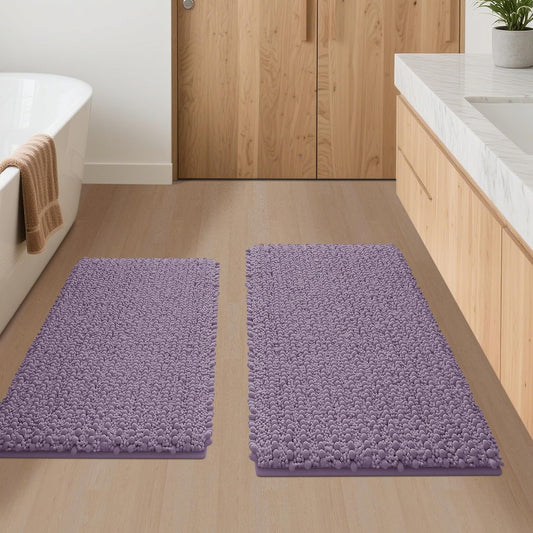ACCUMTEK Upgrade Luxury 2 Piece Lavender Toilet Bathroom Rug Mat 32"x20"+24"x17", Ultra Soft Thick Absorbent Bath Mats, Non Slip Chenille Toilet Mat for Bathroom, Bedroom, Kitchen, Shower, Tub
