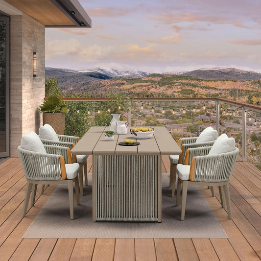 PURPLE LEAF Outdoor Dining Set of 5, Aluminum Outdoor Patio Table and Chairs Set with Olefin Cushions, Patio Furniture Set for Garden or Deck, Beige