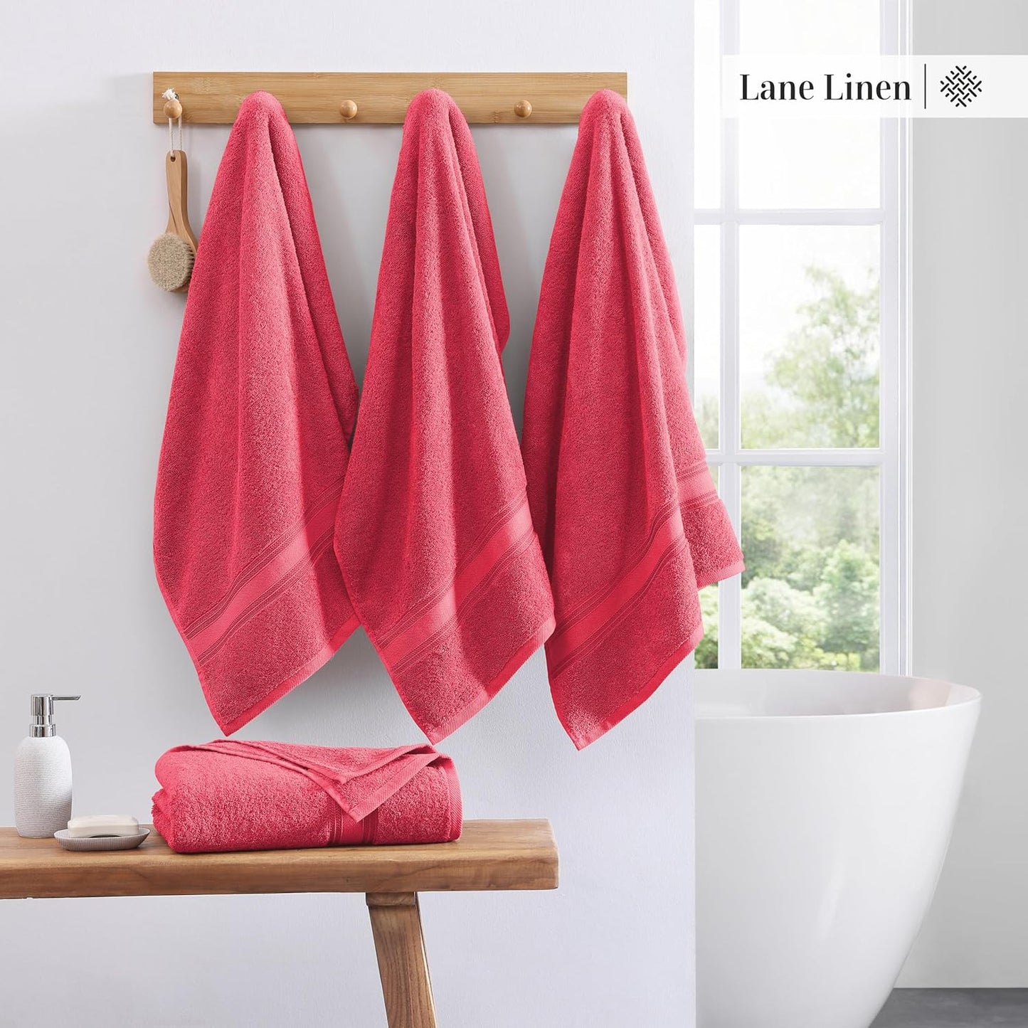 Lane Linen 100% Cotton Large Bath Towels Set of 4 (28"x54") - Zero Twist, Mercerized Cotton Bathroom Towel Sets - Quick Dry, Soft & Absorbent Large Towels Set - Dorm Essentials for Girls - Honeysuckle