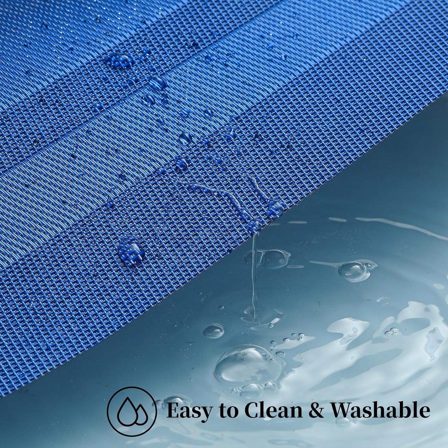 Leetaltree Blue Frame Placemats Set of 12 - Heat Resistant Non-Slip Place mats for Dining Table, Washable Durable PVC Vinyl Woven Table Mats（Blue Frame, 12）