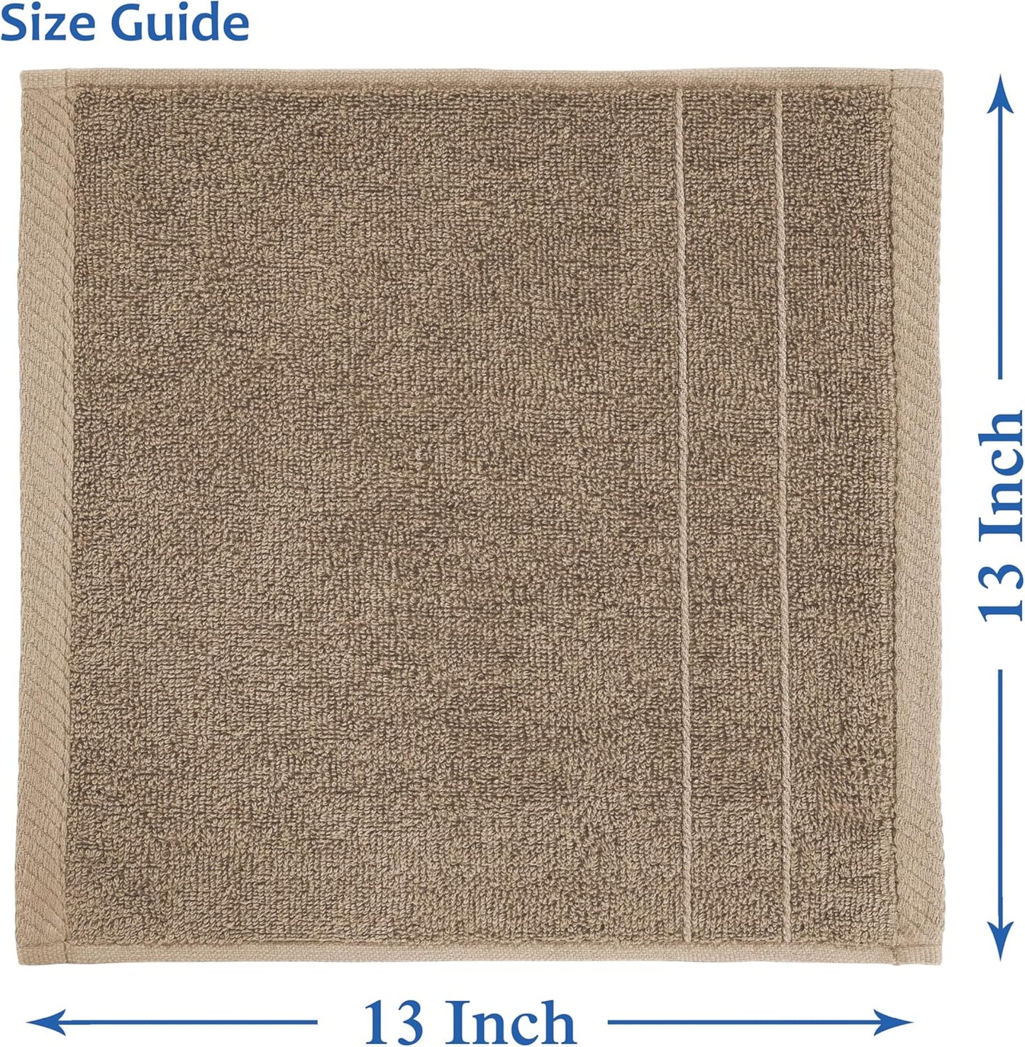 Casa Platino Washcloths 12 Pack - Spa & Salon Quality - 100% Ring Spun Mercerized Cotton Face Towels - Very Soft & Absorbent Wash Cloths for Body, Beauty, Home, Gym - Fingertip Towels - 13"x13", Taupe