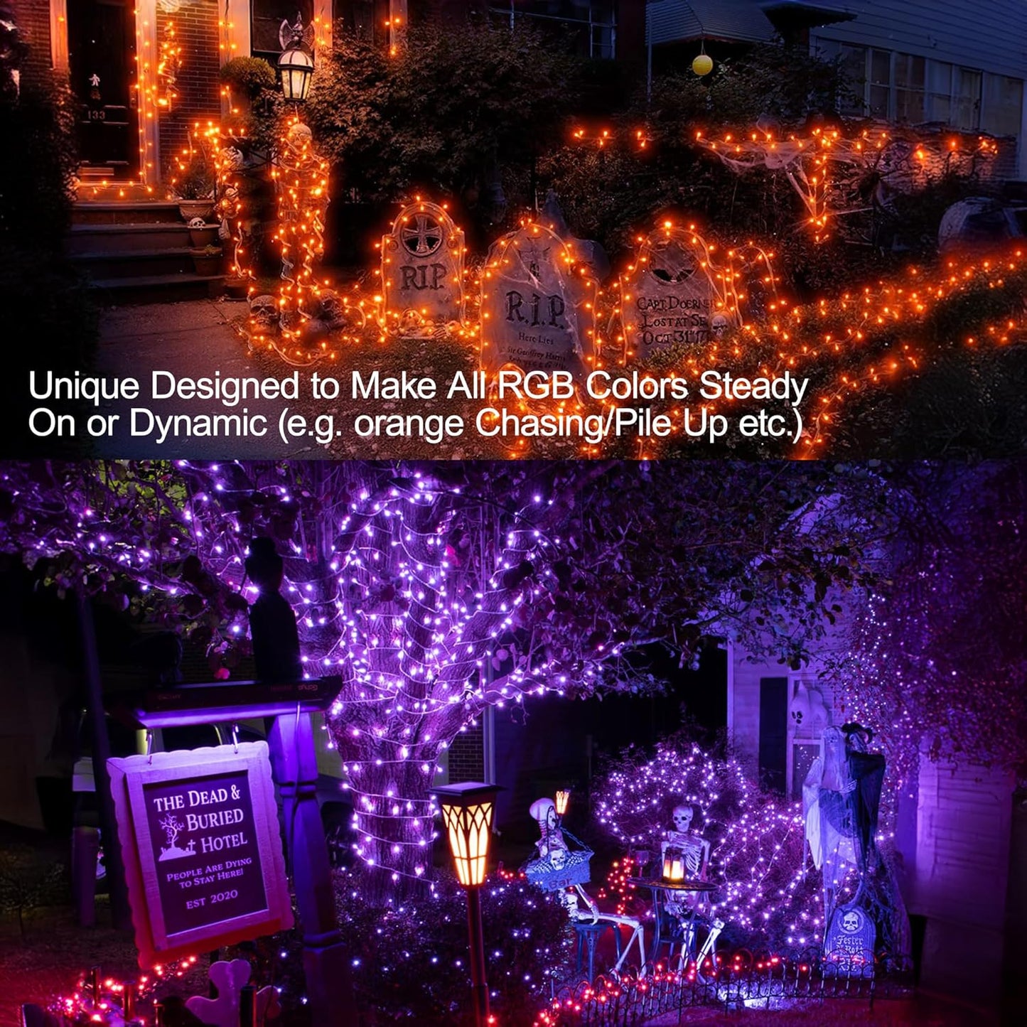 BrizLabs RGB String Lights, Color Changing Orange Purple Halloween Lights, 100 LED 33ft USB Christmas Light Dimmable with Remote, Mini Christmas Light String Clear Wire for Halloween Xmas Thanksgiving