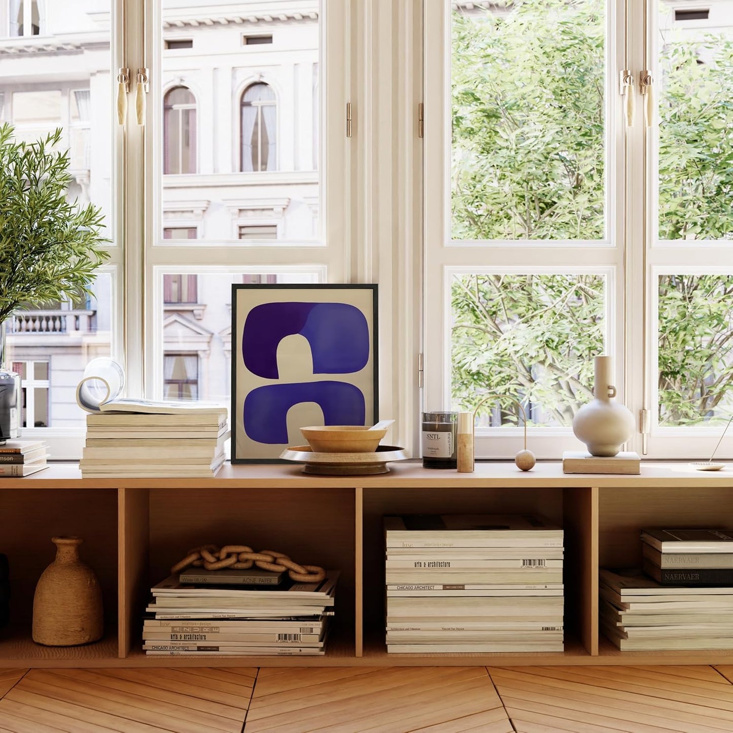 HAUS AND HUES Modern Abstract Wall Art - Blue and Green Living Room Art, Modern Artwork for Walls, Minimalist Picture for Living Room(Blue Tribal Shapes, Unframed, 16x20)