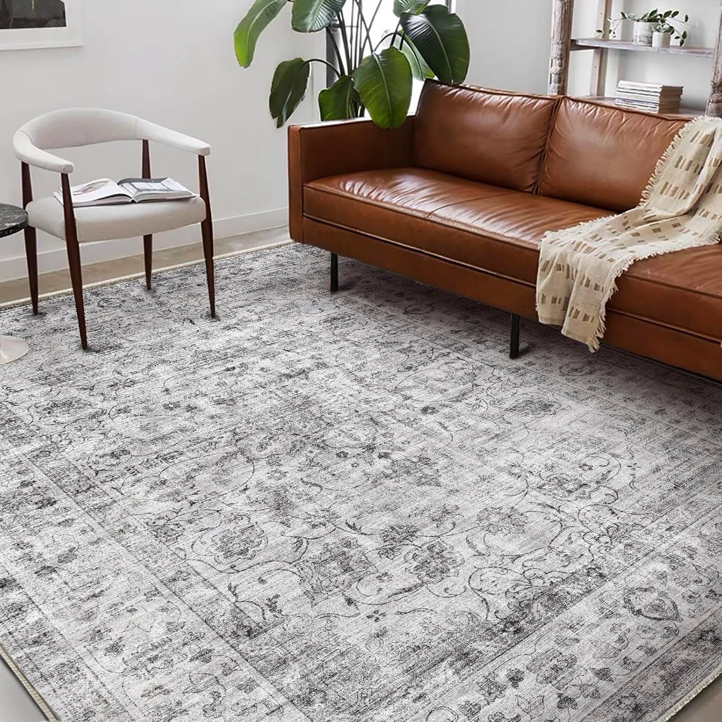Area Rug 6'x9' Washable Vintage Traditional Floor Cover Thin Retro Kitchen Indoor Distressed Non Slip Carpet for Living Room Bedroom Dining Room
