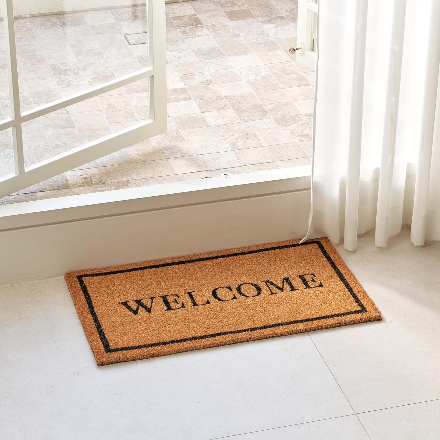 KANKUN Coco Coir Door Mat with Heavy Duty Backing, Welcome Doormat (17" x 30"), Doormat Entrance (Welcome2)