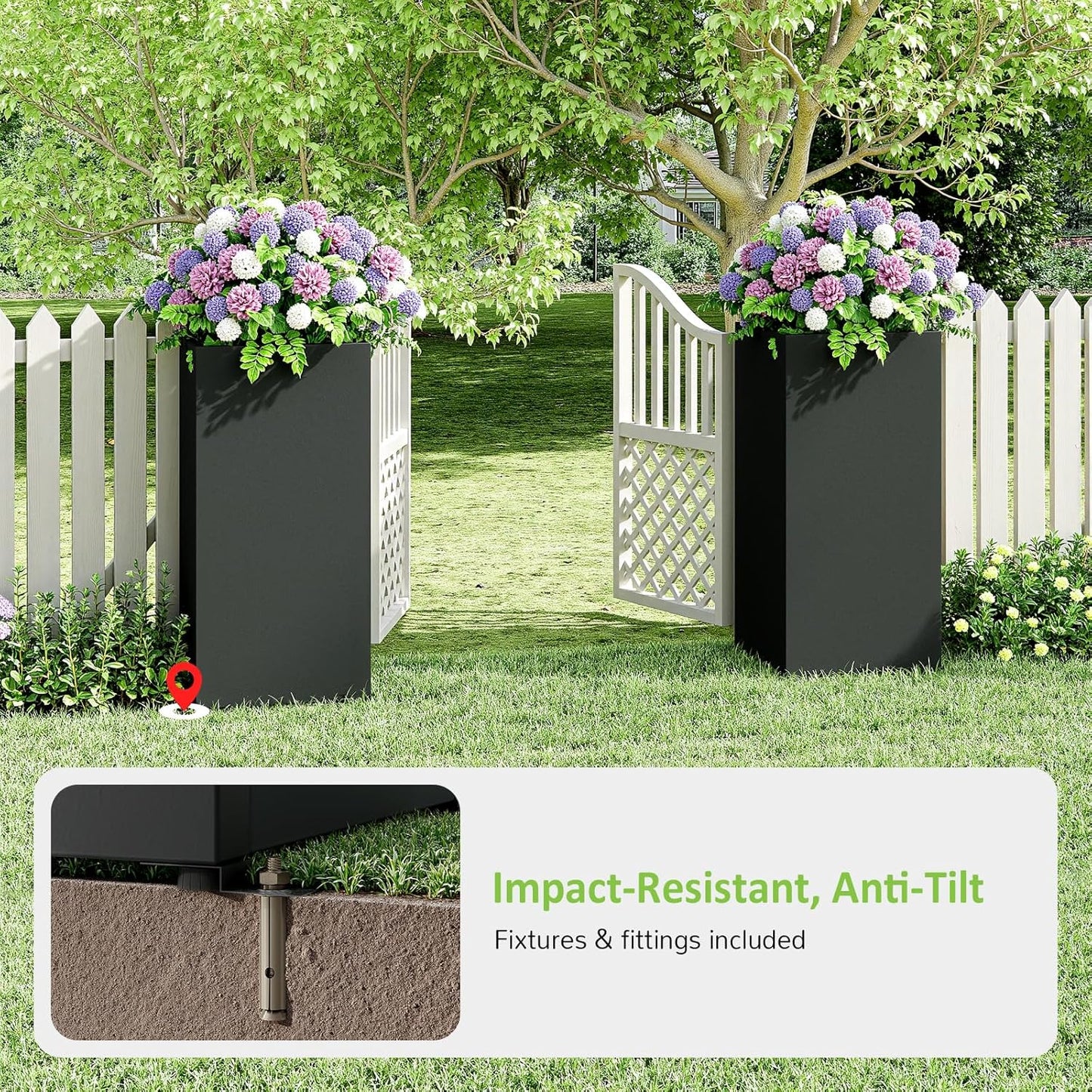 Set of 4 Planter Box Outdoor 30" H x 14.4" W x 13.6" D- Tall Planters for Outdoor Patio/Porch, All-Weather with Anti-Dumping Kit, Durable Galvanized Steel, Modern Design for Plants, Flower