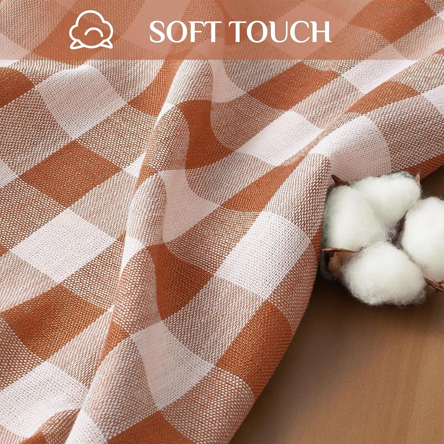 Softalker Fall Checkered Tablecloth Rectangle, Heavy Weight Linen Gingham Thanksgiving Orange Table Cloth with Tassel, Wrinkle Free Buffalo Plaid Table Cover for Dining/Party- 55 x 84 Inch