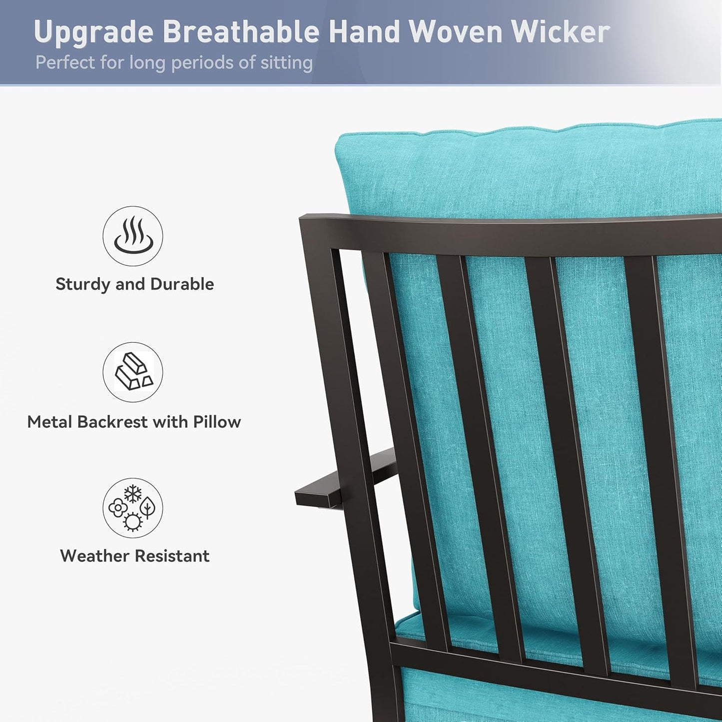 Kurapika 5 Piece Metal Outdoor Patio Furniture Set with Round Fire Pit Table, Patio Conversation Sets 4 Fixed Chairs with Thick Cushion and 40000 BTU Fire Pit Table, Blue