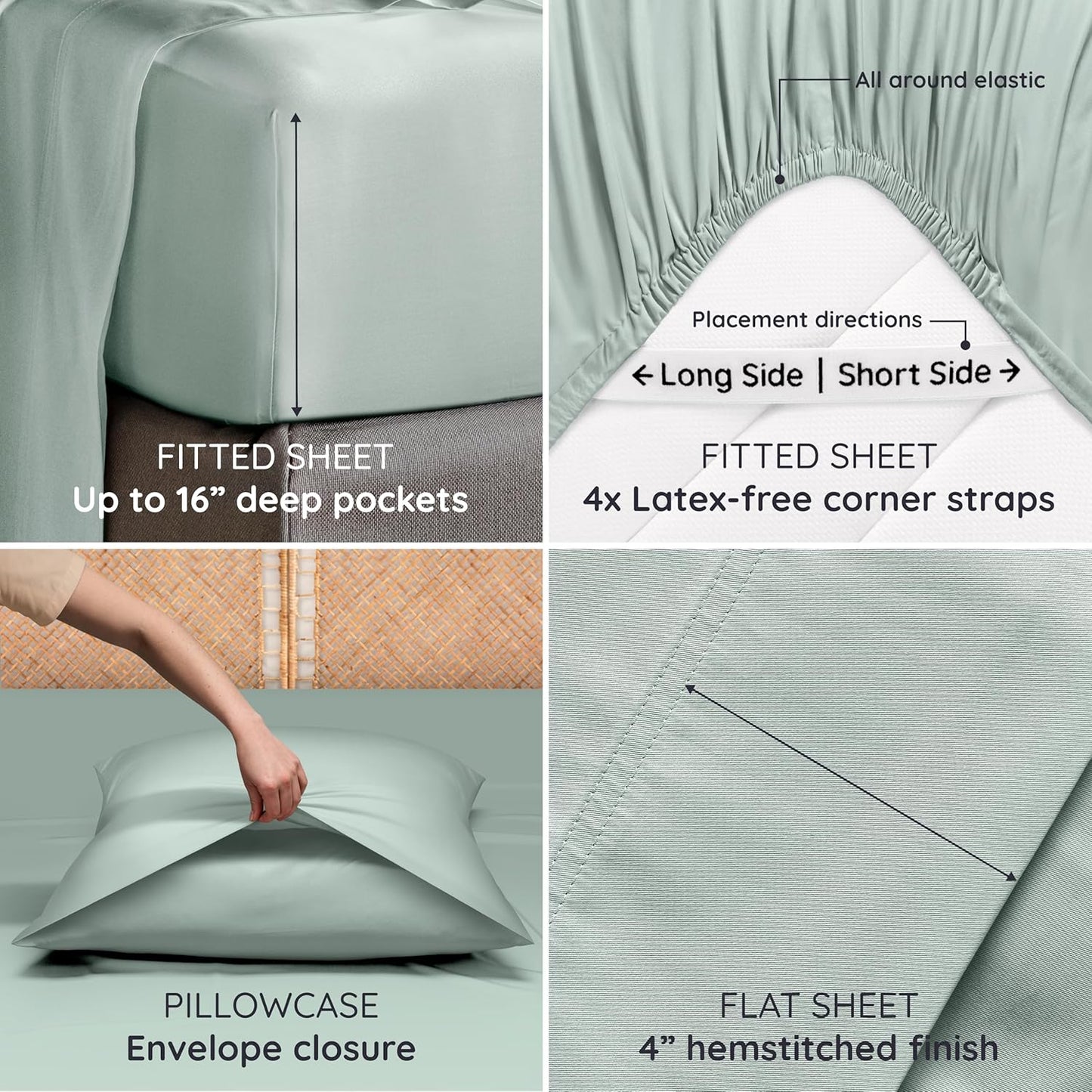 Bambaw 100% Viscose Derived from Bamboo Sheets California King Size – 4pcs Deep Pocket Cooling Sheets, Fits Up to 16'', Buttery Soft & Luxury California King Set (Sea Glass)