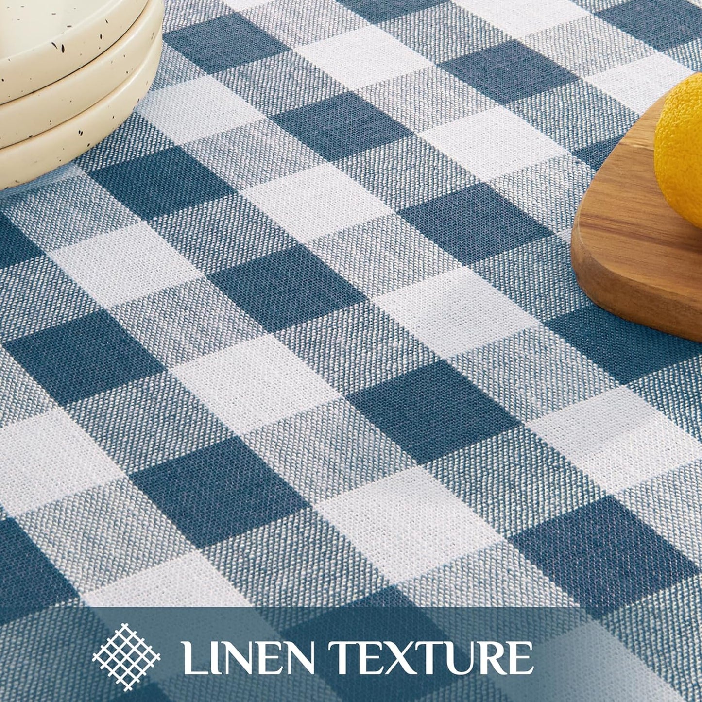Softalker Checkered Tablecloth Rectangle, Heavy Weight Linen Gingham Boho Table Cloth with Tassel, Washable Wrinkle Free Buffalo Plaid Table Cover for Dining/Party/Outdoor - 55 x 84 Inch, Navy