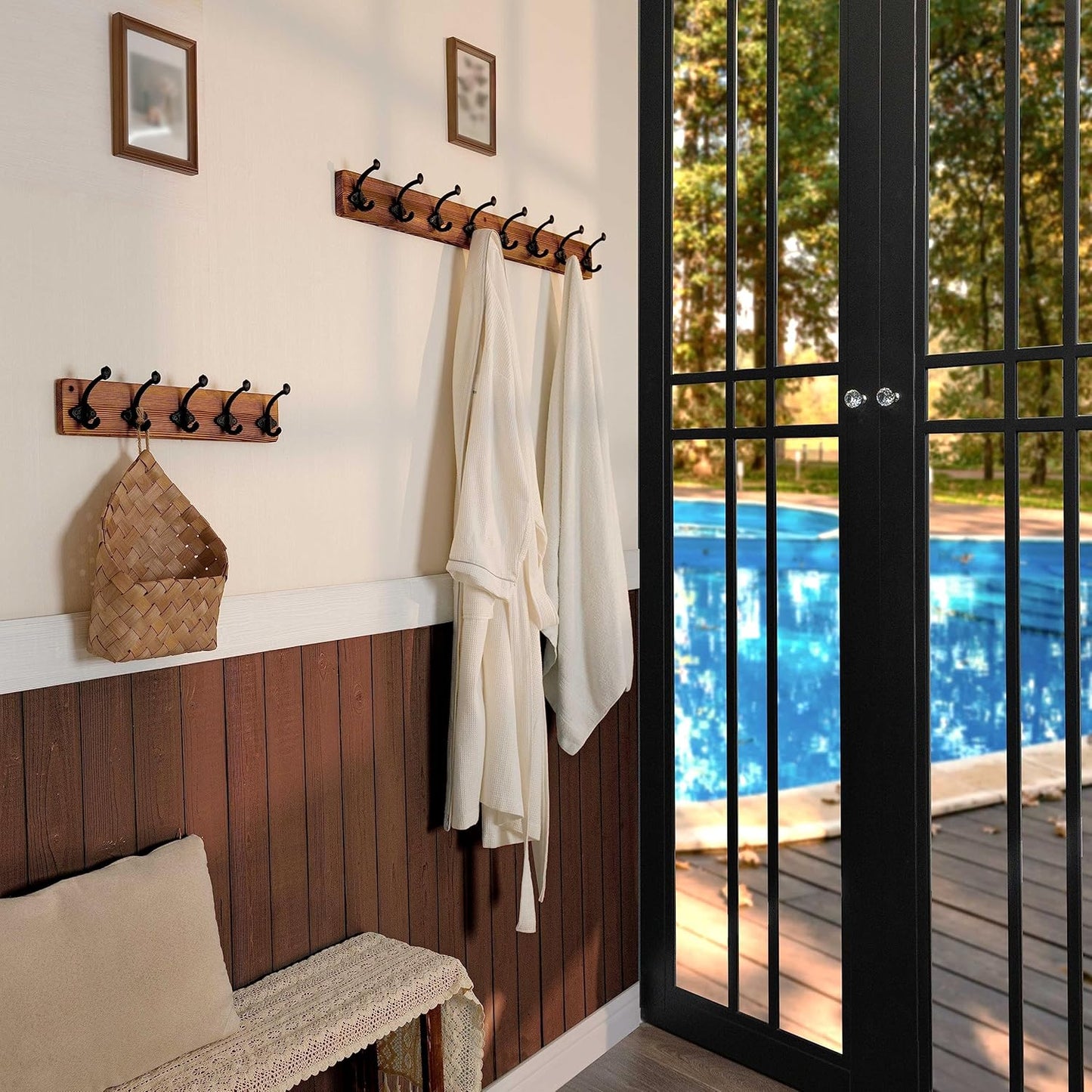 WEBI Rustic Coat Rack Wall Mount,35.43" Long 8 Cast Iron Coat Hooks Wall Mounted,Vintage Hooks for Hanging Coats,Clothes,Rustic Brown,2 Packs