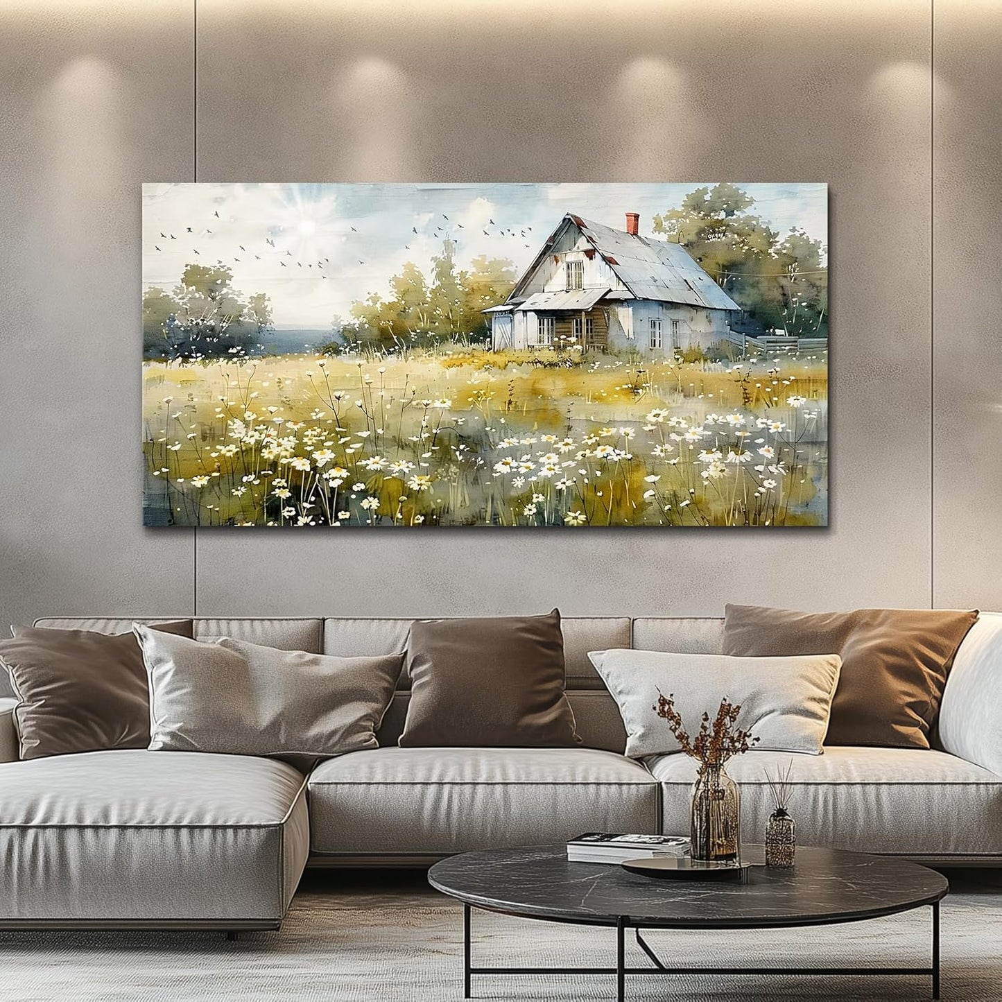 FUHAIHUA Canvas Wall Art For Living Room Large Wall Decor For Office Bedroom Wall Decoration Rural Landscape Paintings Farmhouse Watercolor Pictures Artwork Hotel Room Aesthetic Home Decor 24x48 In