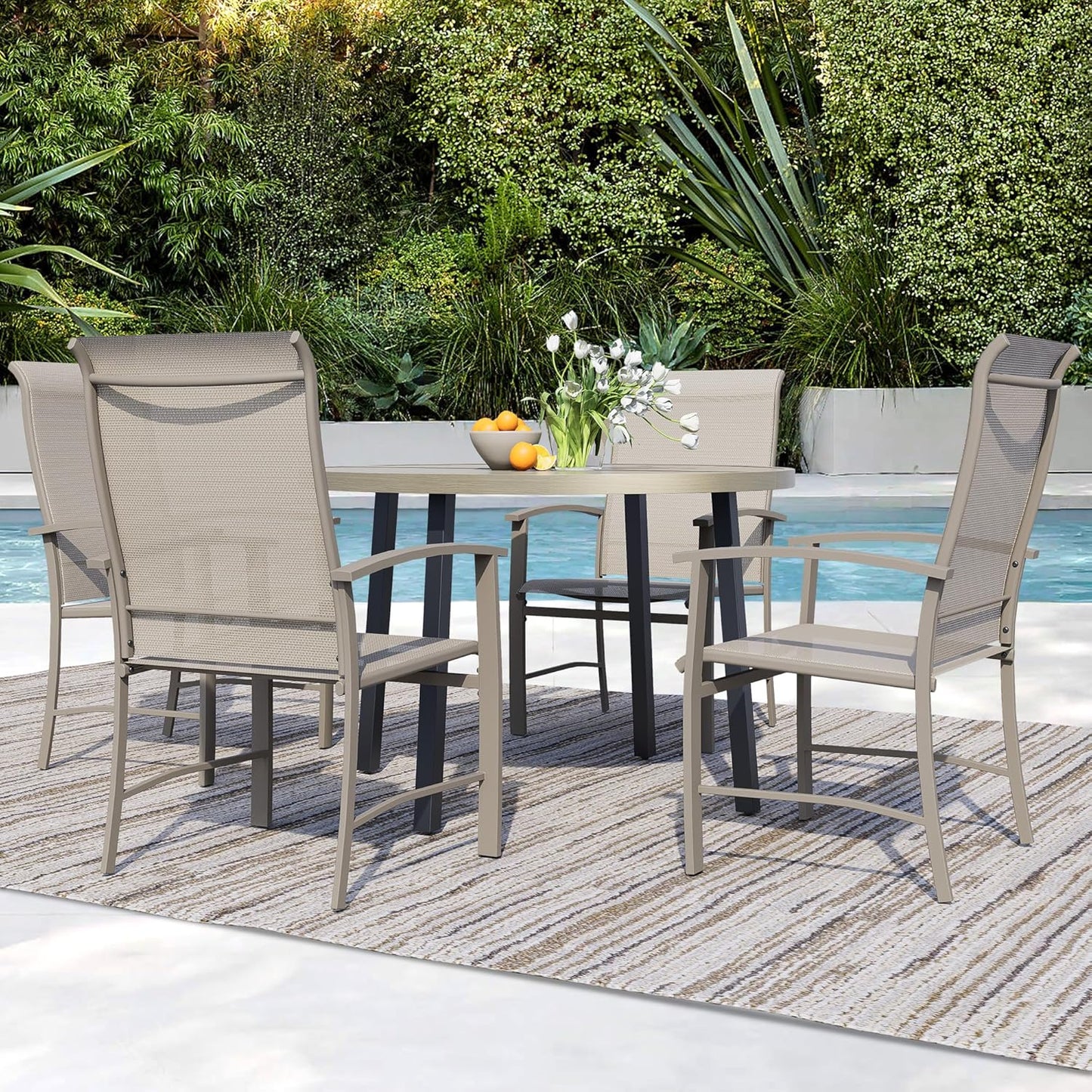 5 Piece Outdoor Dining Set, Patio Table and Chairs Set of 4, 42" Honey Oak Round Patio Table with 4 Honey Oak Outdoor Patio Chairs for Lawn, Garden, Porch