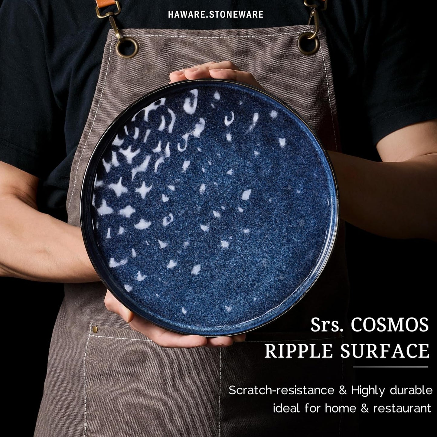 HaWare Dinnerware Sets, 16-Piece Plates and Bowls Set, Stoneware Dish Set for 4, Ceramic Dishware Set for Pasta Cereal, Chip and Scratch Resistant, Microwave and Dishwasher Safe, Reactive Starry Blue