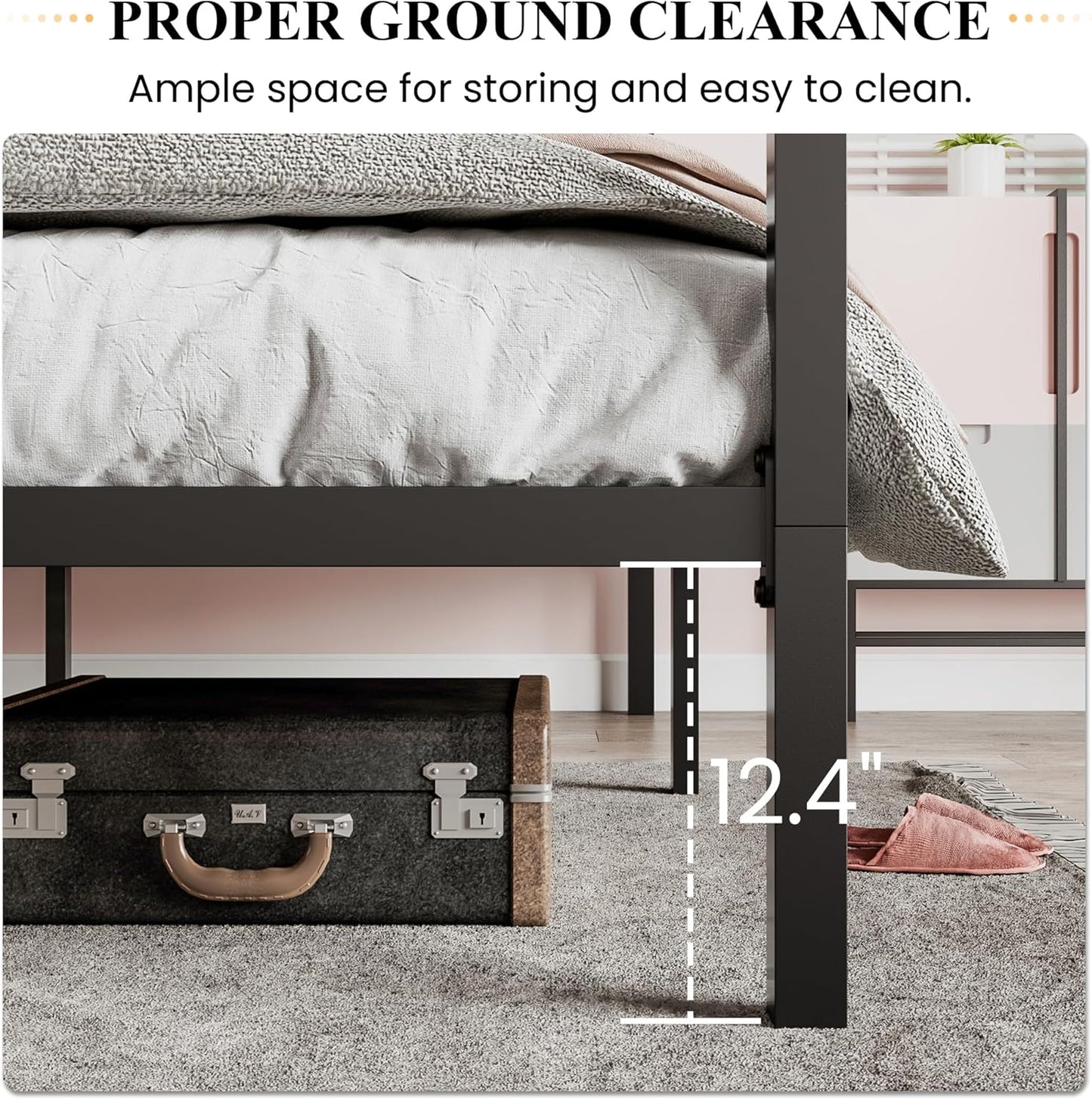 SHA CERLIN Canopy Bed Frame Queen Size/Mattress Foundation with Metal Slats Support/No Box Spring Needed/Easy Assembly/Black