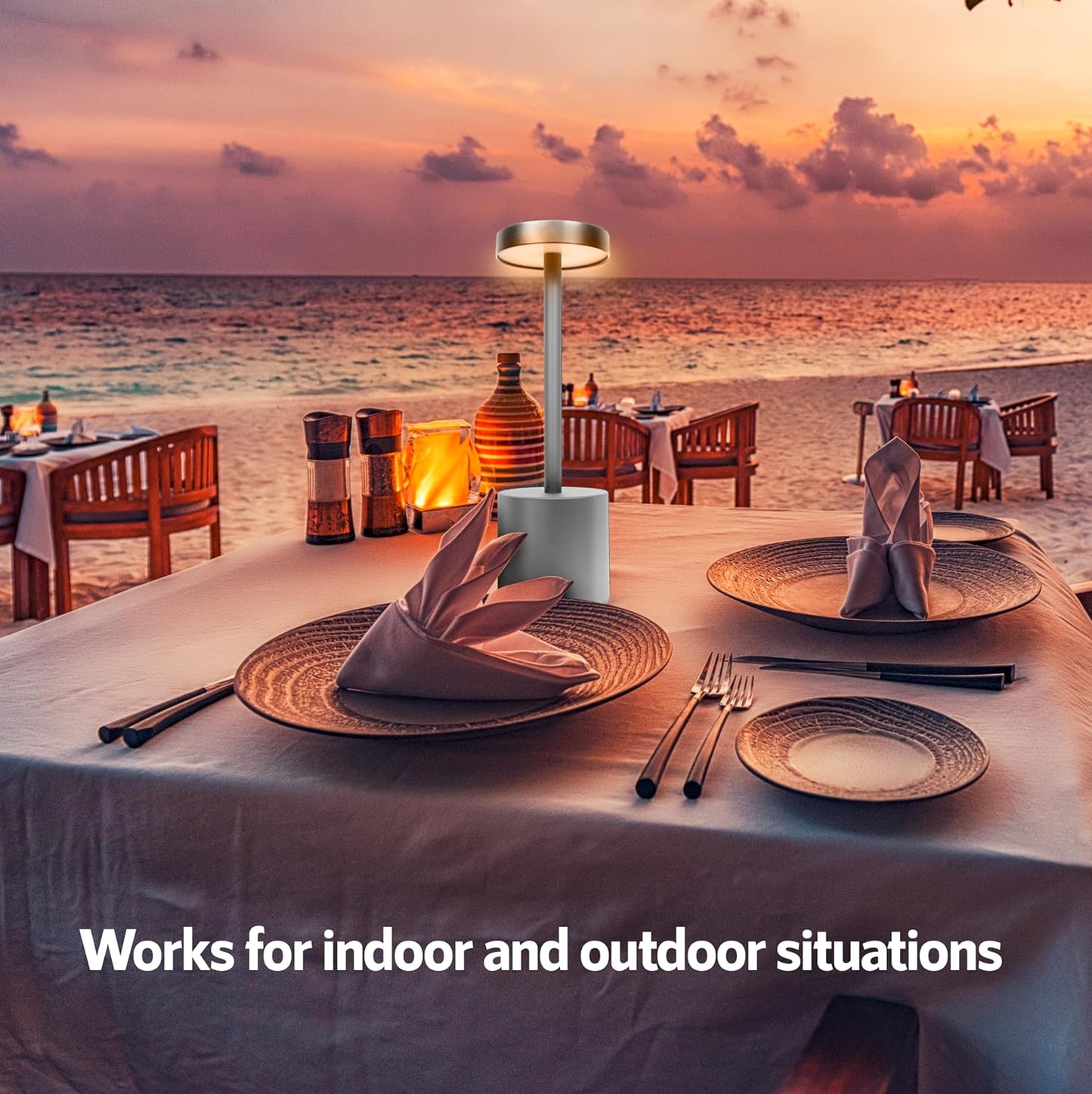 10 Pack - Silver Rechargeable Cordless Table Lamps, Portable LED Desk Lamps, Dimming 5000mAh Rechargeable Battery Powered LED Lighting for Restaurant,Bar, Bedroom, Outdoor, Party