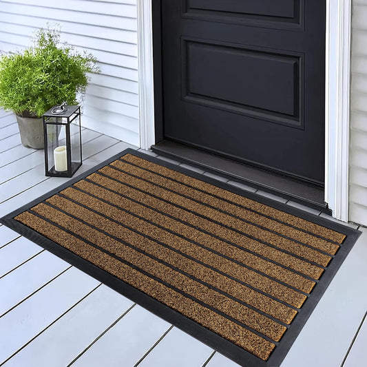 ubdyo Extra Durable Door Mat - Dirt Trapping Outdoor Welcome Mats - Non-Slip Outdoor Indoor Entrance - Low Profile Front Doormat (32" x 20", Bright Brown)