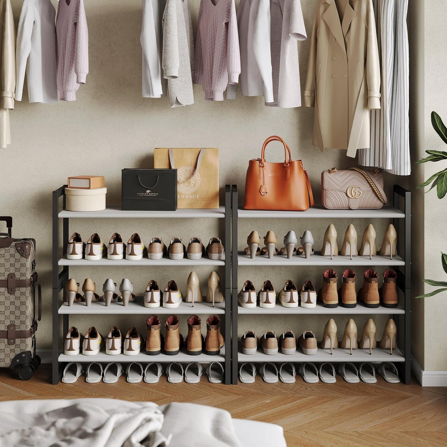 8-Tier Non-Woven Fabric Shoe Rack - Sturdy & Durable Metal Shoe Storage Shelf, Easy to Assemble for Closet, Entryway, Bedroom