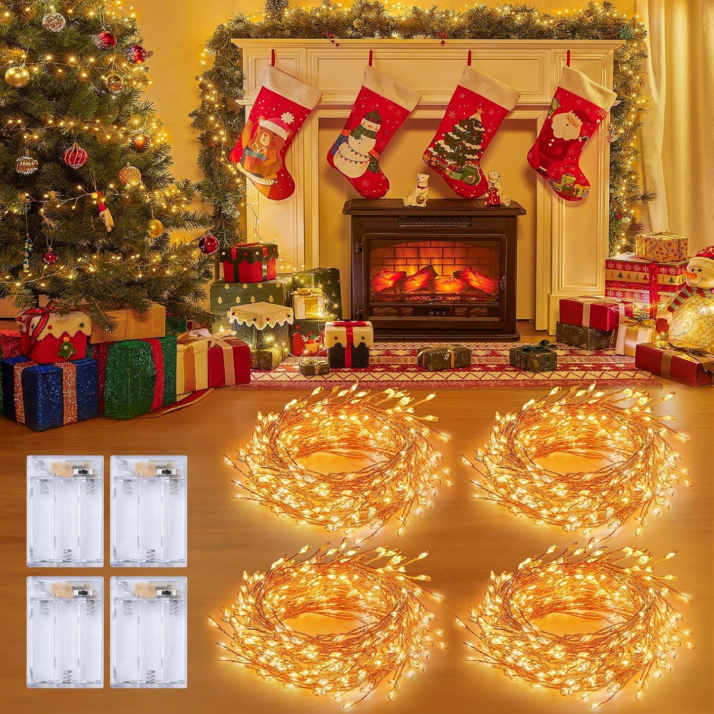 Indoor String Lights 4 Pack 10 Ft 120 LEDs Fairy Lights Battery Operated with Timer for Christmas Decorations DIY Crafts Wedding Table Centerpieces Party Bedroom