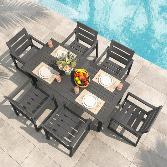 Patio Table and Chairs Set, HDPS Outdoor Dining Set for 6, Patio Furniture for Deck, Poolside, and Backyard, Dark Gray