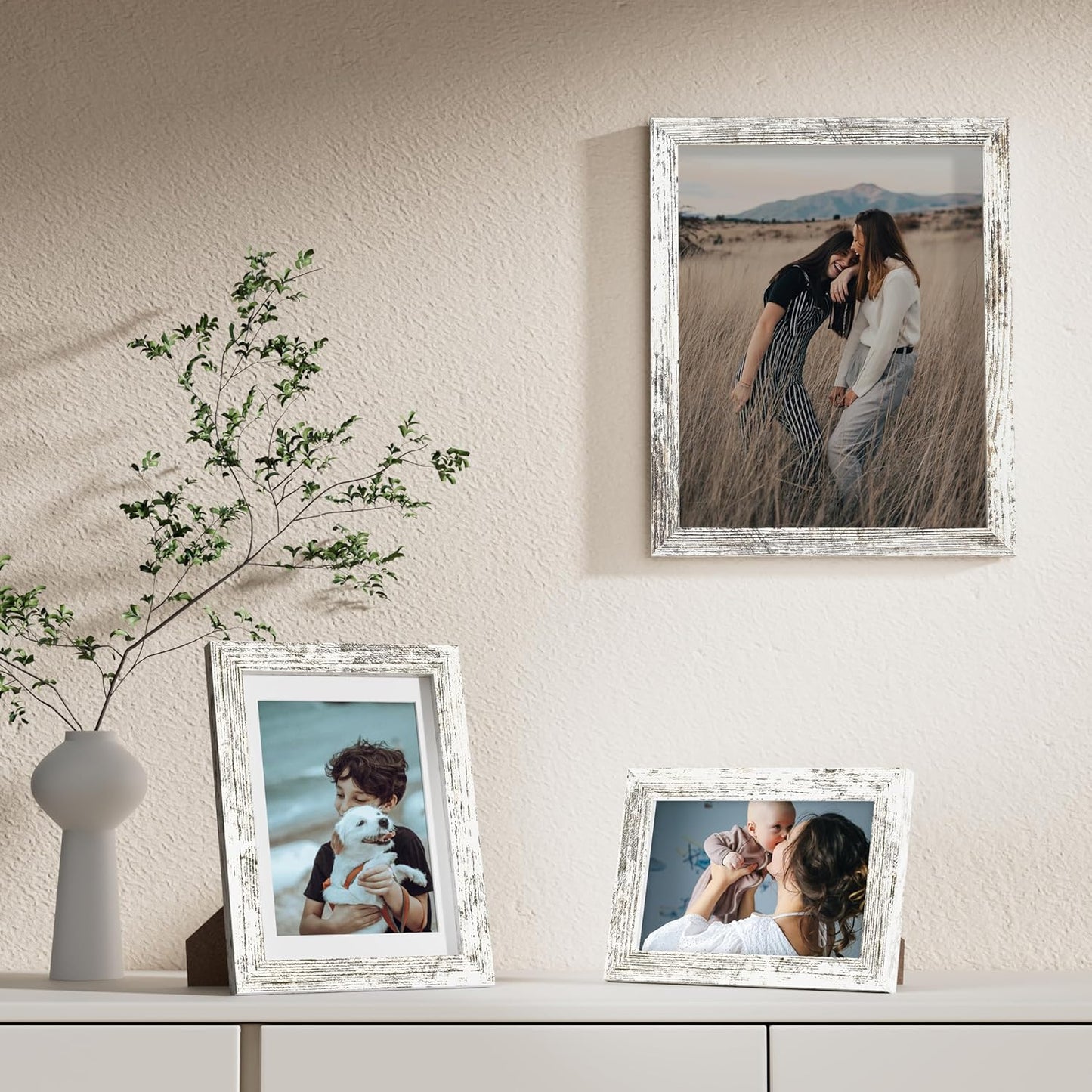 Vittanly Picture Frames Set of 10, Picture Frames Collage Wall Decor with Two 8x10, Four 5x7, and Four 4x6 Photo Frames, Gallery Wall Frame Set for Wall or Tabletop Display, Distressed White
