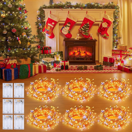 Indoor String Lights 6 Pack 10 FT 120 LEDs Fairy Lights Battery Operated with Timer for Christmas Decorations DIY Crafts Wedding Table Centerpieces Party Bedroom