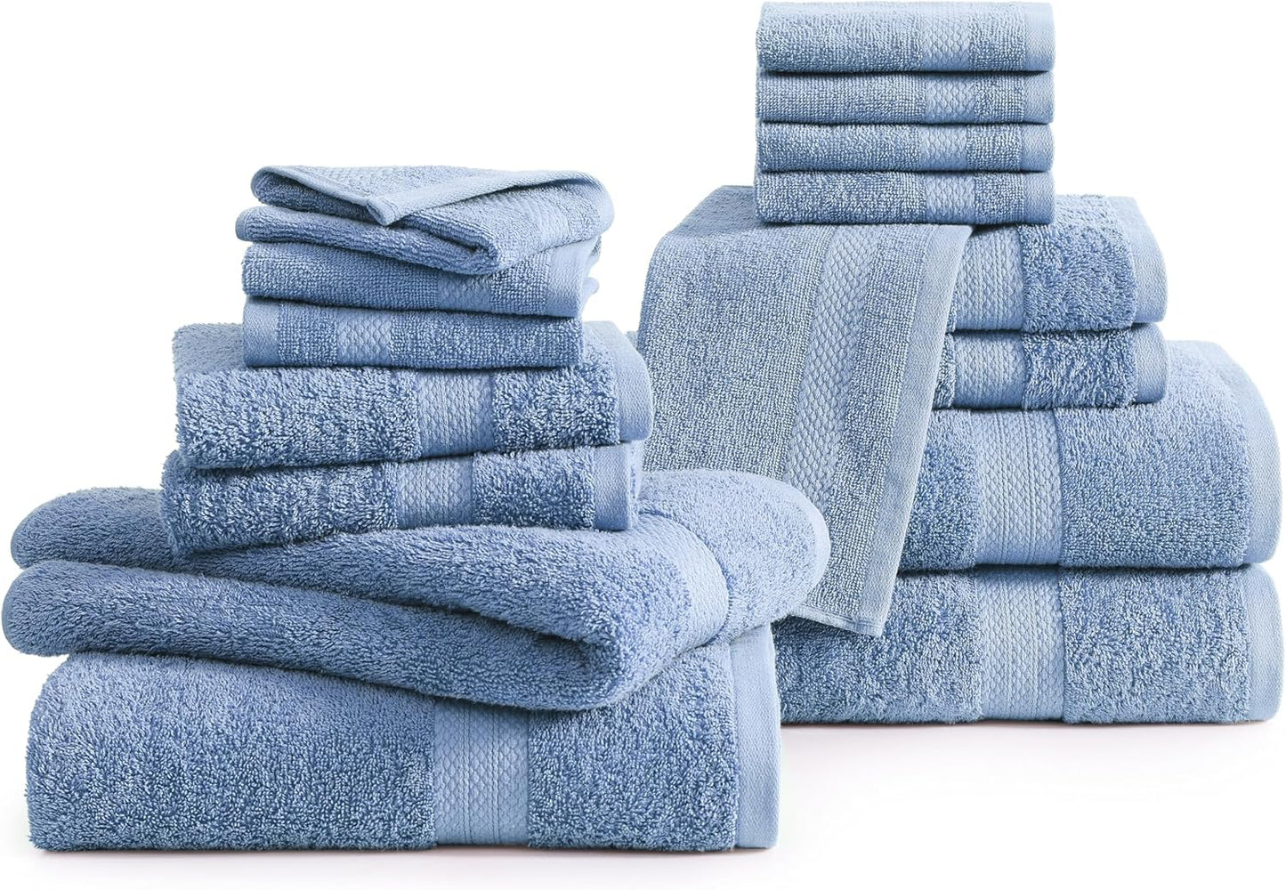 LANE LINEN 100% Cotton Premium Bathroom Towels Set - 16 Pieces - Ring Spun, Quick Dry, Super Soft & Highly Absorbent - 4 Bath, 8 Washcloths, 4 Hand Towels for Bathroom - Pre Shrunk - Cerulean Blue