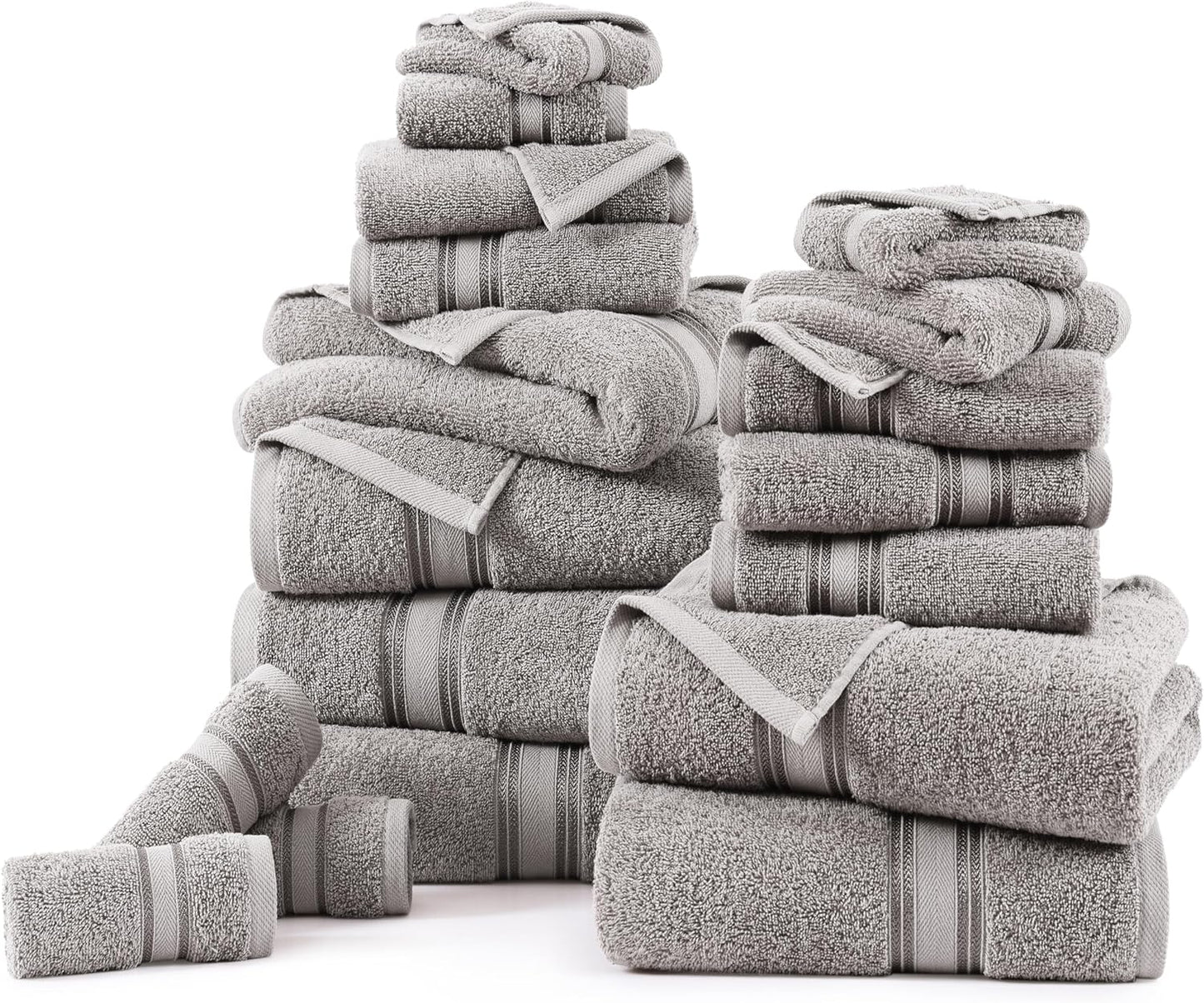 LANE LINEN 100% Cotton 18 Piece Bath Towel Set - Zero Twist, Quick Dry, Super Soft & Highly Absorbent - 6 Bath, 6 Washcloths, 6 Hand Towels for Bathroom - Hotel Quality Bathroom Towel Set - Grey