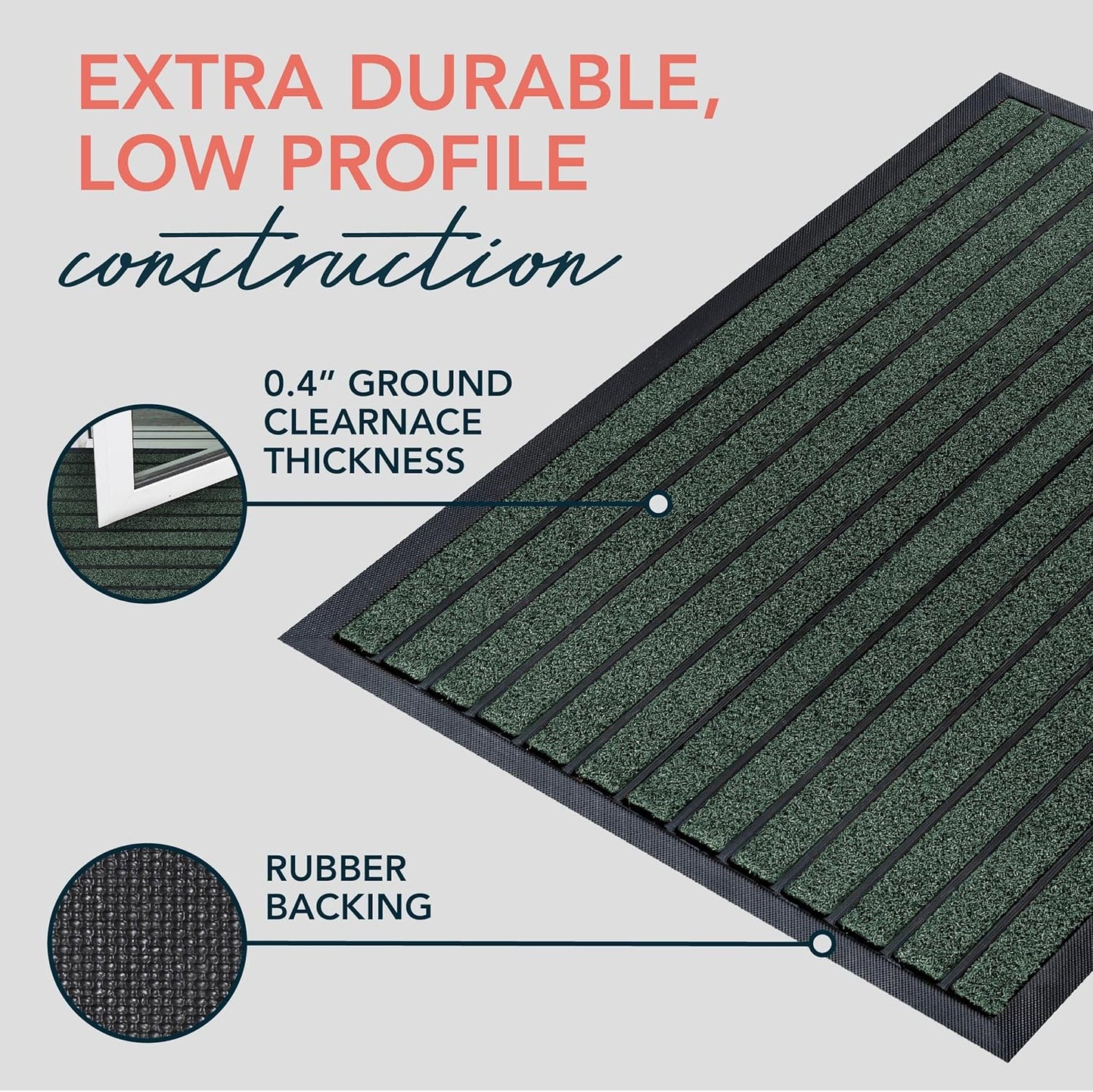 ubdyo Extra Durable Door Mat - Dirt Trapping Outdoor Welcome Mats - Non-Slip Outdoor Indoor Entrance - Low Profile Front Doormat (47" x 32", Bright Green)