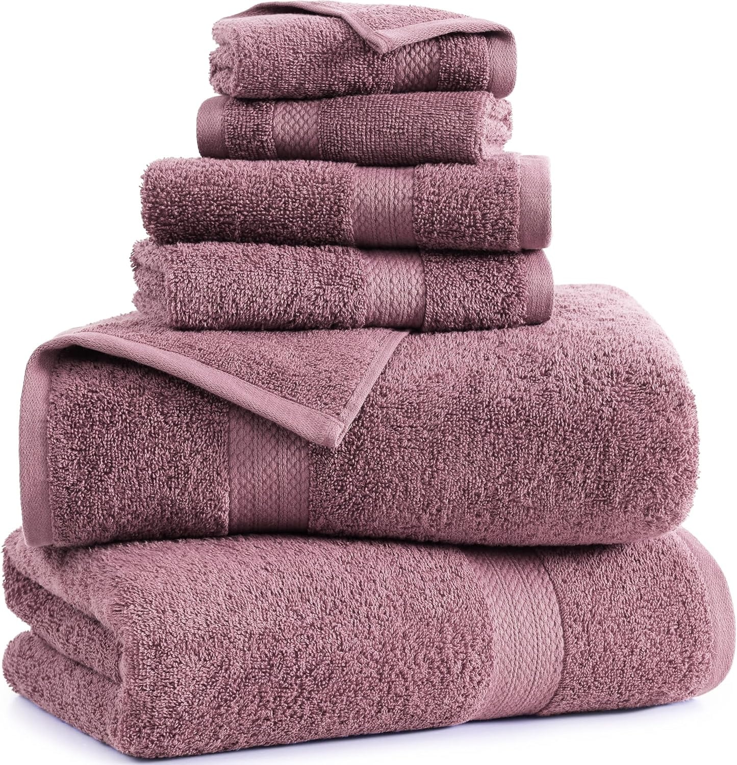 LANE LINEN 100% Mercerized Cotton Bathroom Towel Set - 6 Pcs - Ring Spun, Fluffy, Soft & Highly Absorbent - 2 Bath, 2 Washcloths, 2 Hand Towels - Avaialable in Wide Variety of Colours - Wishful Mauve