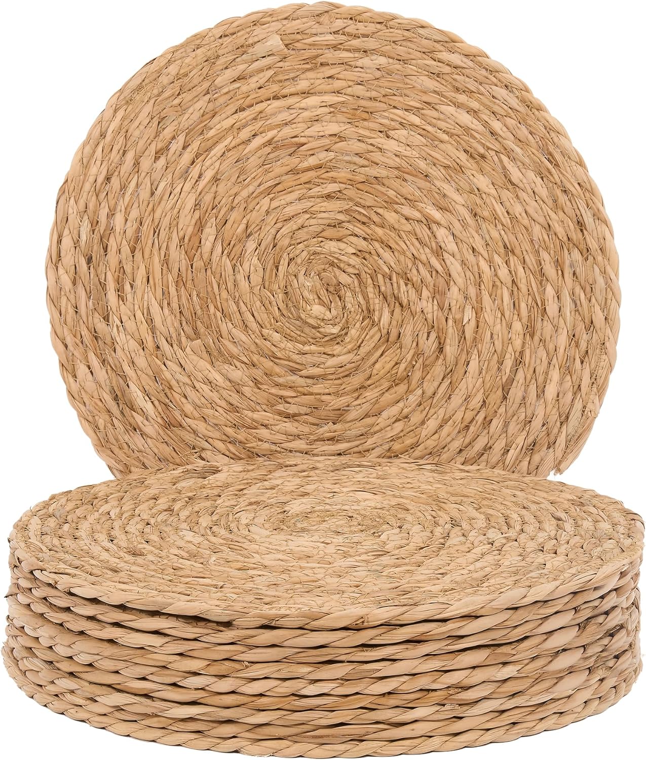 GENMOUS Woven Placemats Set of 10, 13.5" Round Placemats Natural Water Hyacinth Boho Placemat,Farmhouse Rattan Chargers for Dinner Plates,Rustic Braided Wicker Table Mats for Dining Table,Home,Wedding