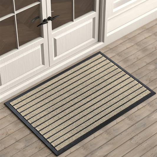 ubdyo Extra Durable Door Mat - Dirt Trapping Outdoor Welcome Mats - Non-Slip Outdoor Door Mats - Low Profile Front Door Mat - Indoor Doormat (47" x 32", Bright Beige)