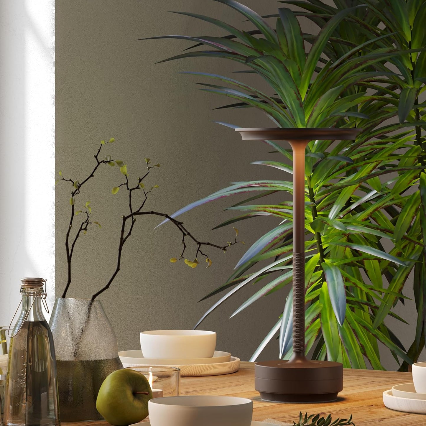 Cordless Table Lamp, Rechargeable 5000mAh Outdoor LED Table Lamp, 3 Levels Brightness Dimming IP54 Waterproof Touch Battery Powered Table Lights, Dining Room/Patio/Nightstand (2Pack Brown)