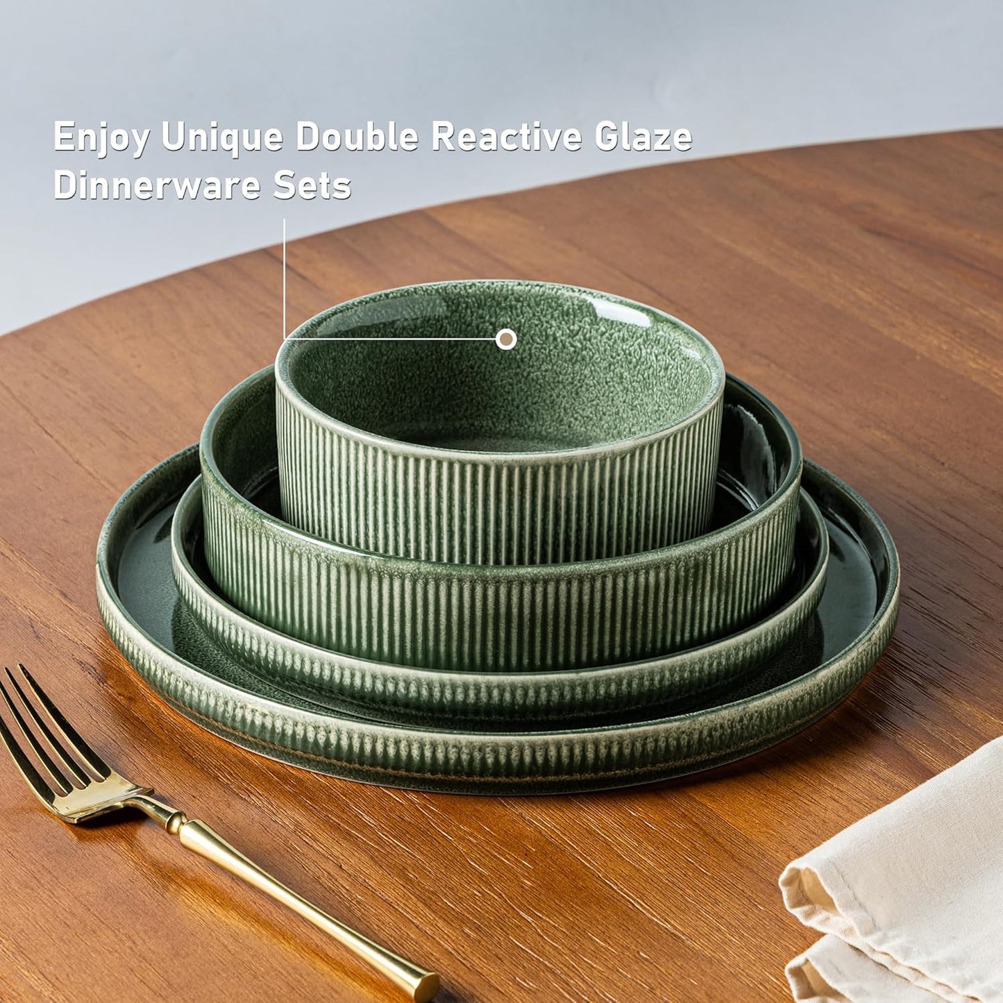 GBHOME Stoneware Dinnerware Sets for 6,Round Reactive Glaze Ceramic Plates and Bowls Set,Highly Scratch Resistant| Dishwasher & Microwave Safe Dishes Set,Service for 6(18Pcs)