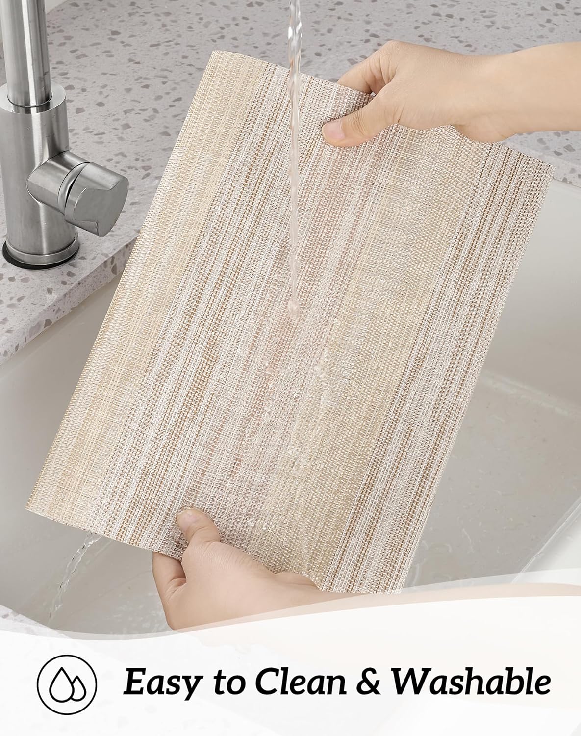 Leetaltree Lightsteel Beige with Yellow Placemats Set of 4 - Heat Resistant Non-Slip Place mats for Dining Table, Washable Durable PVC Vinyl Woven Table Mats (Lightsteel Beige, 4)