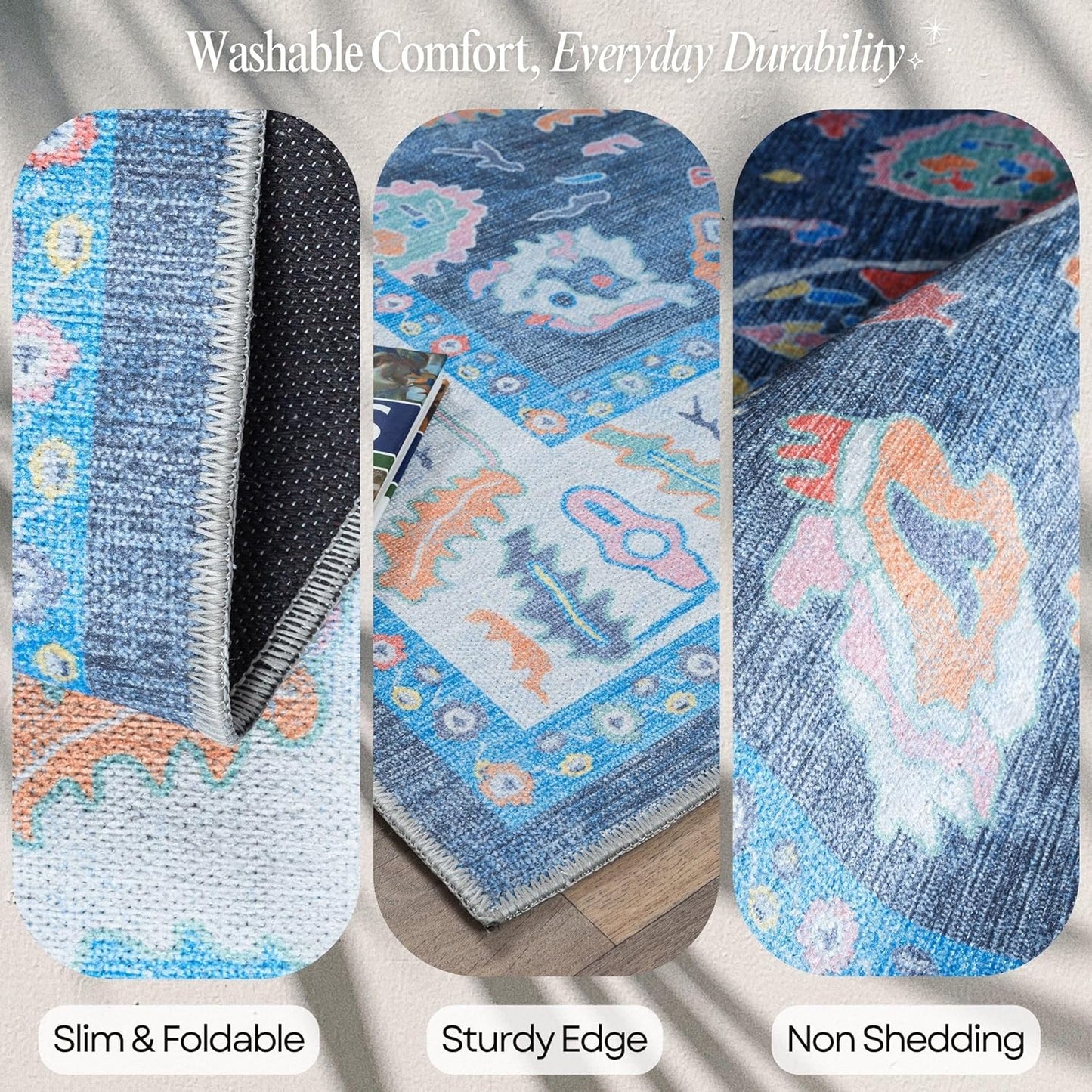 Fame Rugs Blue Modern Oushak Rug 2x3, Vintage Doormat Turkish Colorful Oriental Antique Inspired Washable Small Area Rug, Luxury Living Room Bedroom (387BNB, 2' x 3')