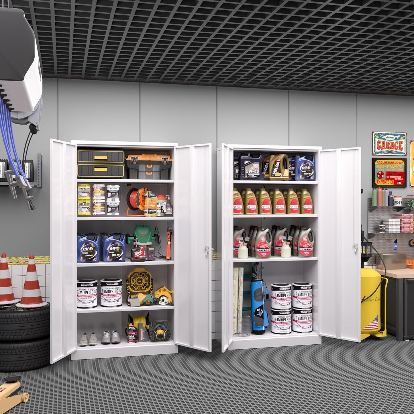 Greenvelly Metal Garage Storage Cabinet,Steel Lockable Storage Cabinet with 2 Doors and 4 Adjustable Shelves,Tall Metal Cabinet Locking File Cabinet for Office,Home, Garage, Gym, School